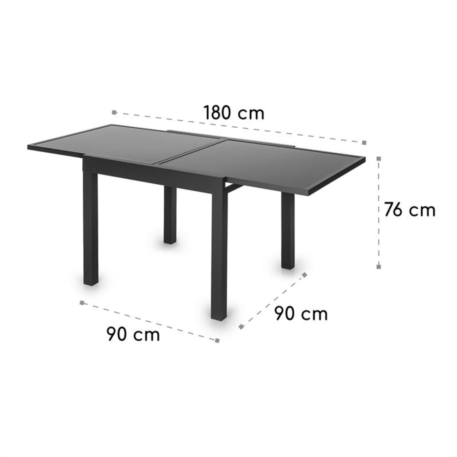 Pamplona Extension, stół ogrodowy, 180 x 83 cm, aluminium, szkło, kolor ciemnoszary Czarny