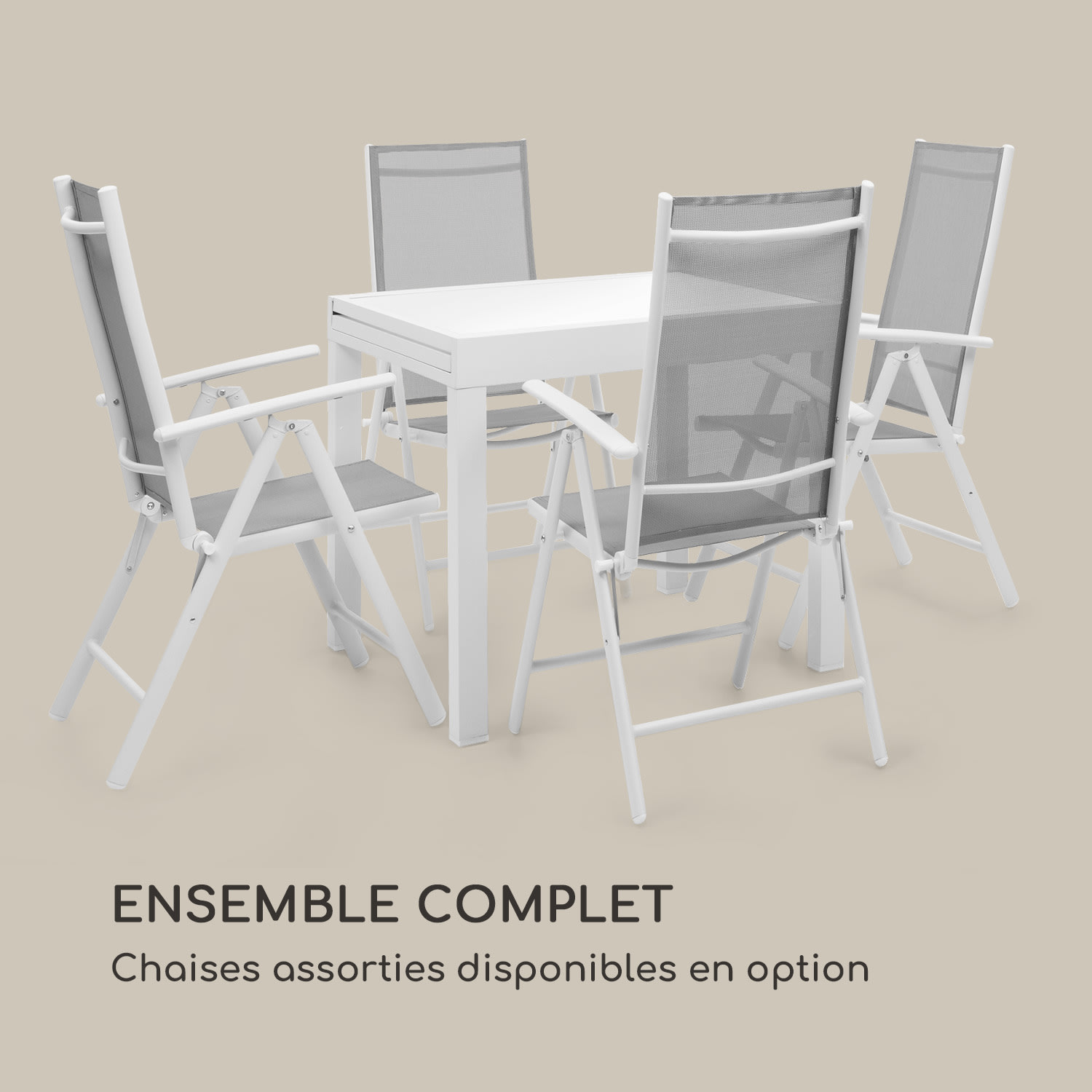 Pamplona Extension table de jardin 180 x 83 cm max. aluminium verre blanc Blanc