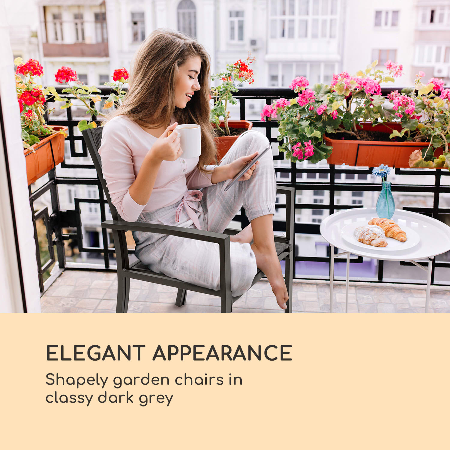 Torremolinos, kerti székek 2 db, alumínium, comfortmesh, sötétszürke 