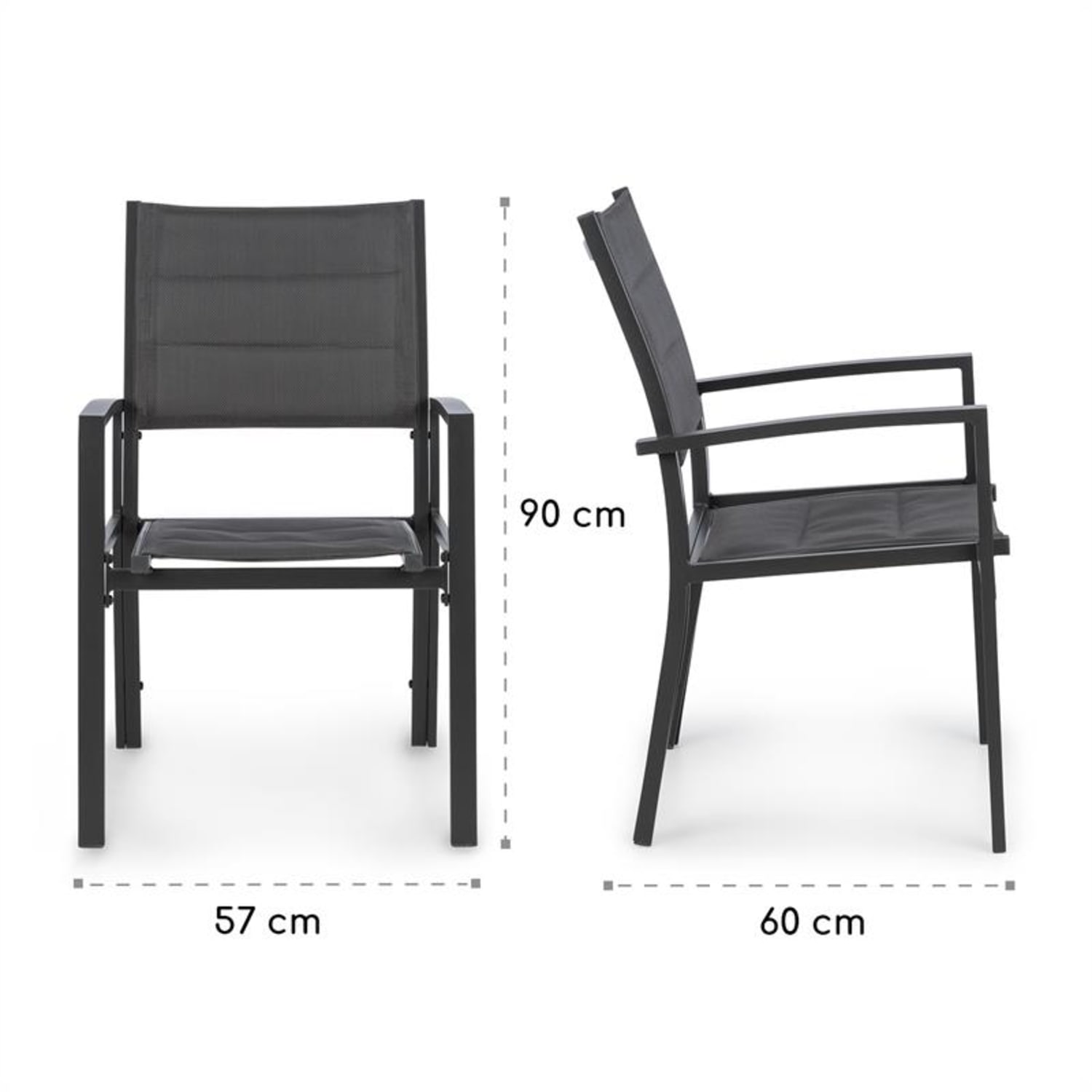 Torremolinos, kerti székek 2 db, alumínium, comfortmesh, sötétszürke 