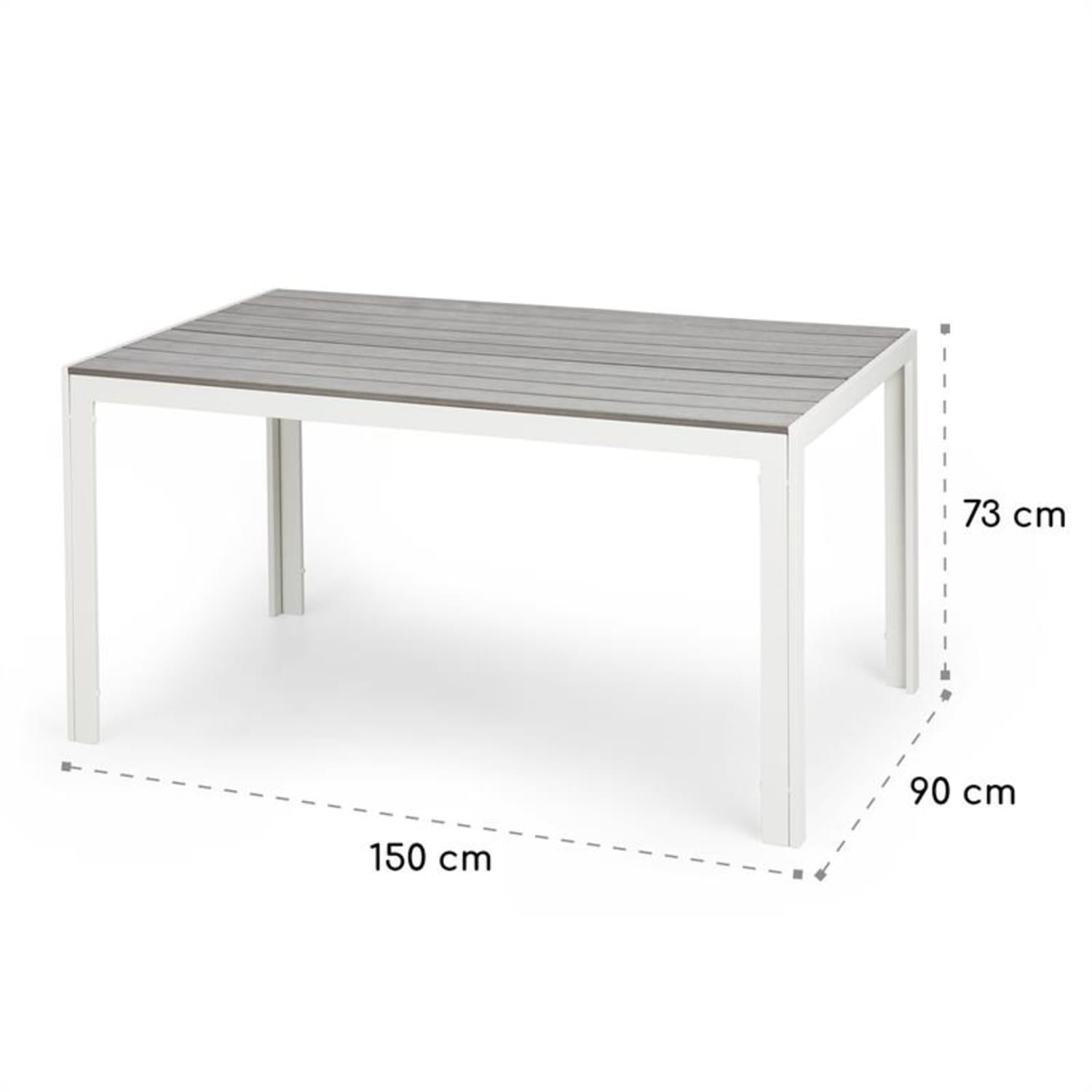 Bilbao, záhradný stôl, 150 x 90 cm, polywood, aluminij, bijelo/siva