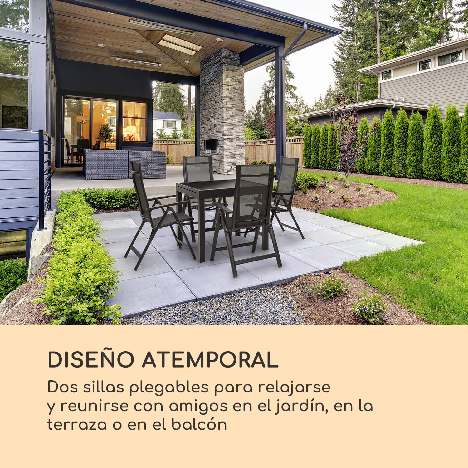 Cádiz Juego de 2 sillas plegables 59,5x107x68 cm ComfortMesh Antracita Negro