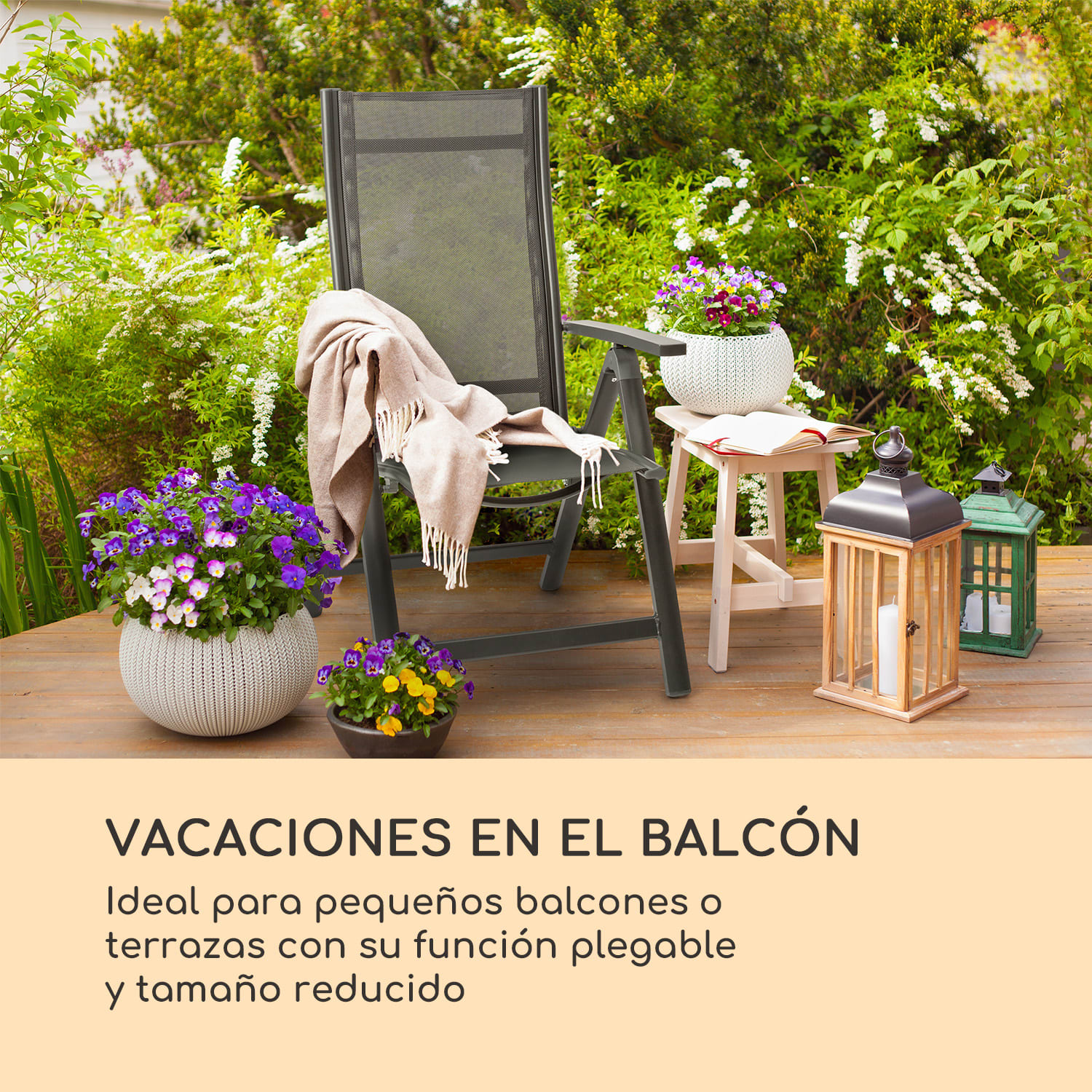 Cádiz Juego de 2 sillas plegables 59,5x107x68 cm ComfortMesh Antracita Negro