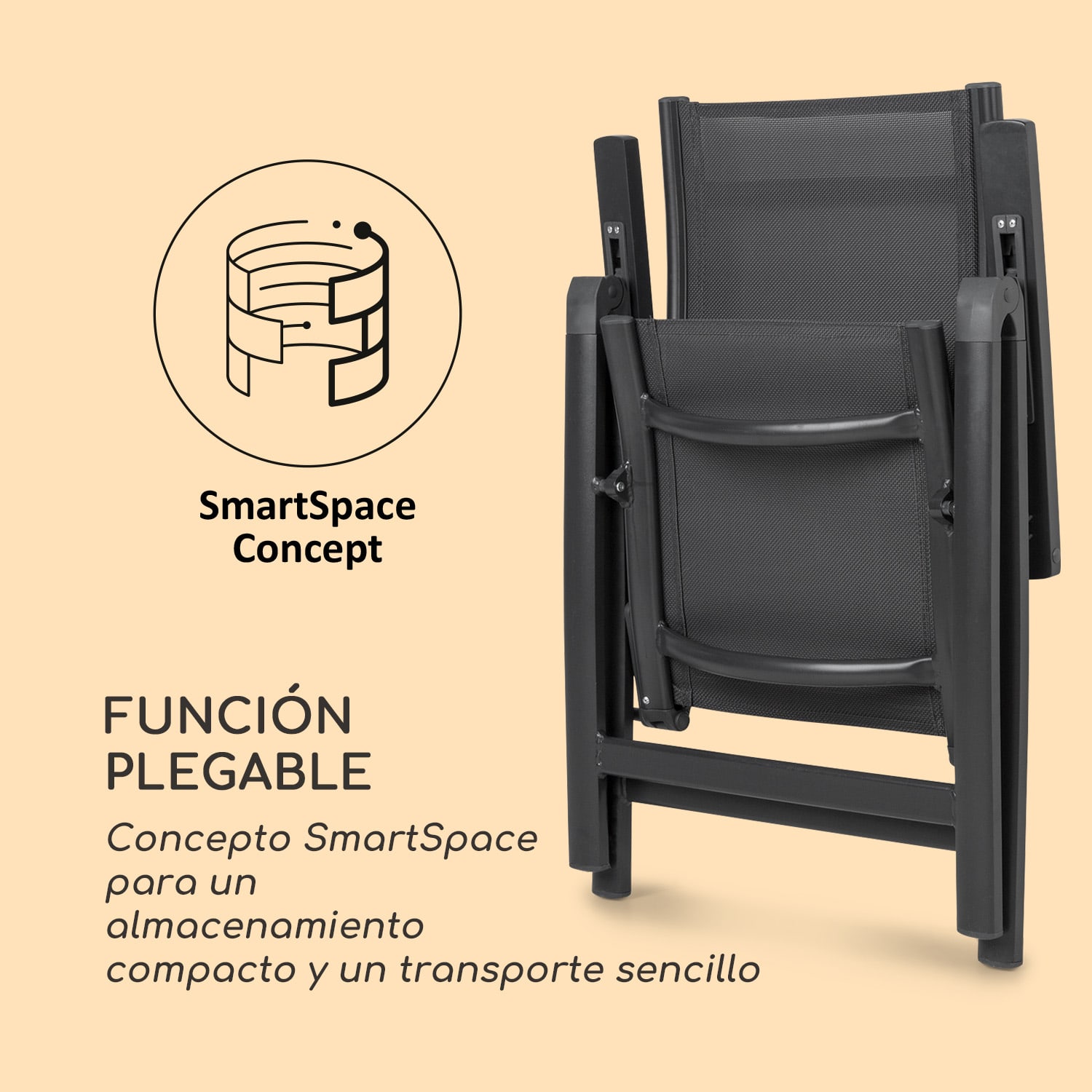 Cádiz Juego de 2 sillas plegables 59,5x107x68 cm ComfortMesh Antracita Negro