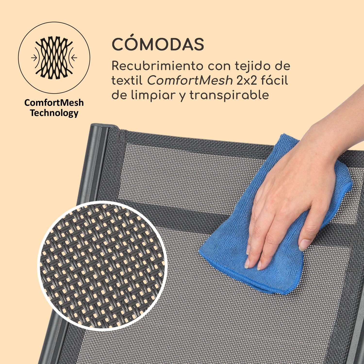 Cádiz Juego de 2 sillas plegables 59,5x107x68 cm ComfortMesh Antracita Negro