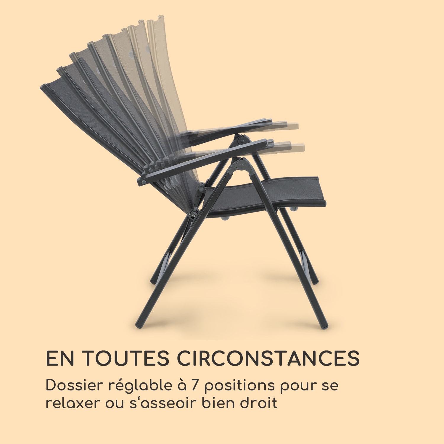 Cadiz 2 chaises de jardin pliantes 59,5x107x 68 cm ComfortMesh anthrac Noir