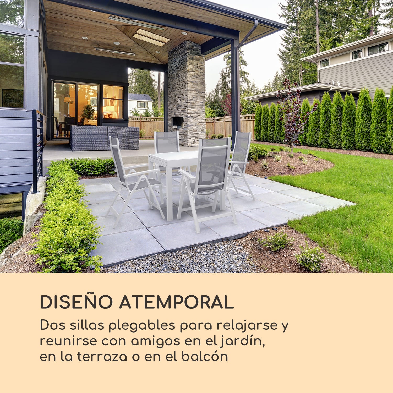Cádiz Juego de 2 sillas plegables 59,5 x 107 x 68 cm ComfortMesh Aluminio Blancas Blanco / Gris Medio