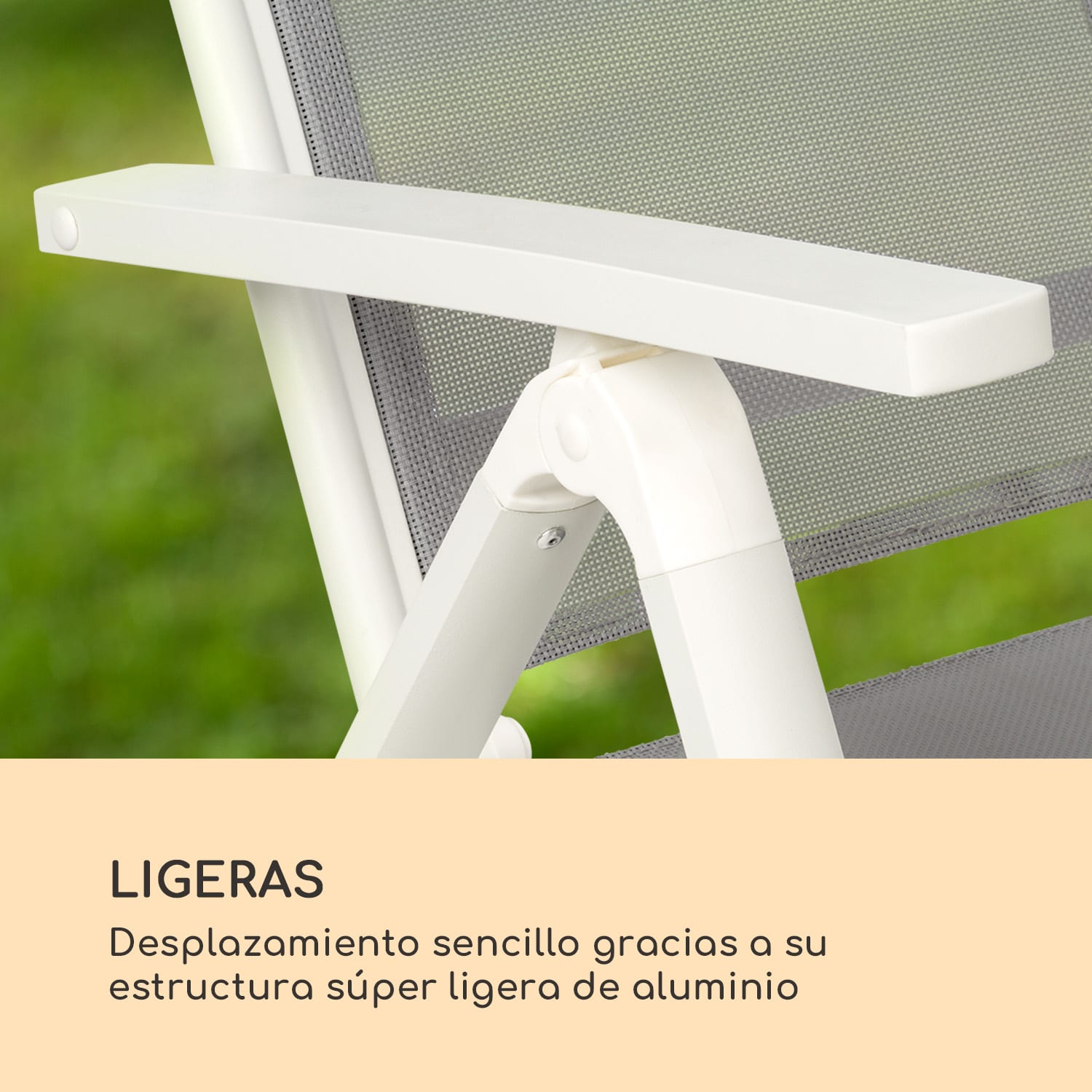Cádiz Juego de 2 sillas plegables 59,5 x 107 x 68 cm ComfortMesh Aluminio Blancas Blanco / Gris Medio