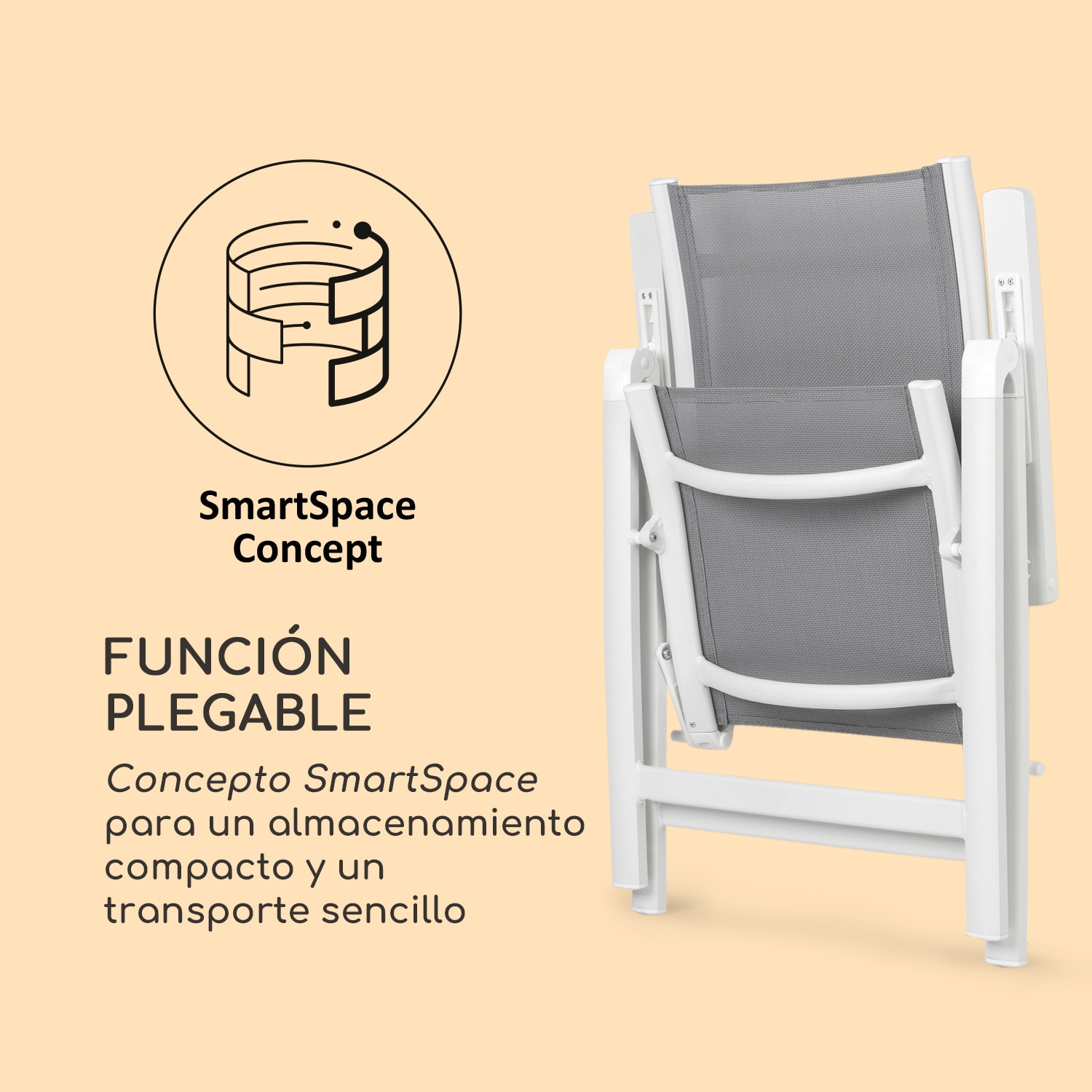 Cádiz Juego de 2 sillas plegables 59,5 x 107 x 68 cm ComfortMesh Aluminio Blancas Blanco / Gris Medio