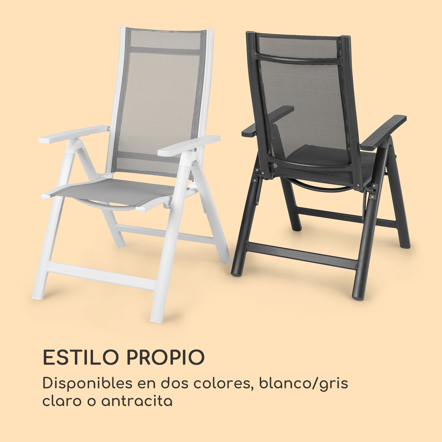 Cádiz Juego de 2 sillas plegables 59,5 x 107 x 68 cm ComfortMesh Aluminio Blancas Blanco / Gris Medio