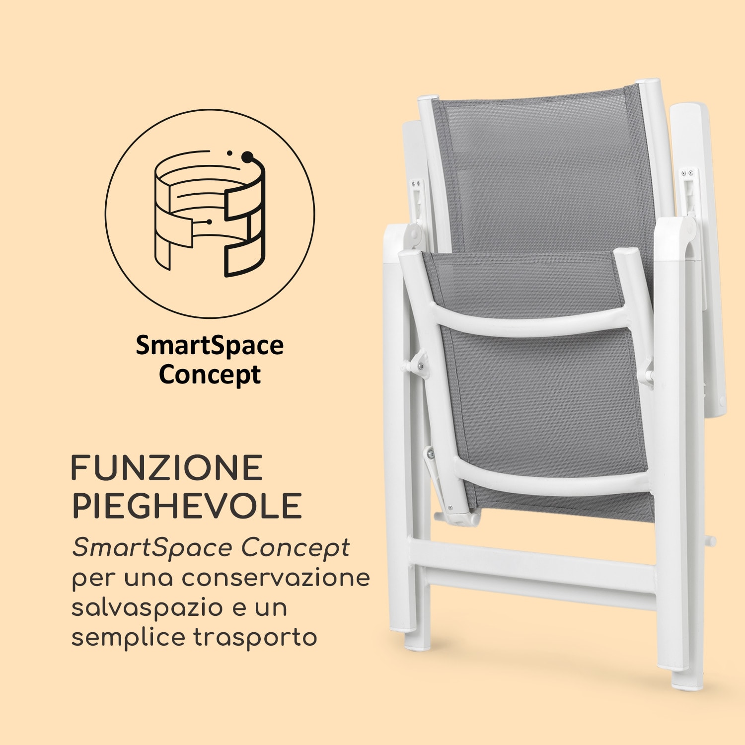 Cádiz set da 2 sedie pieghevoli 59,5 x 107 x 68 ComfortMesh alluminio bianco Bianco / Grigio medio