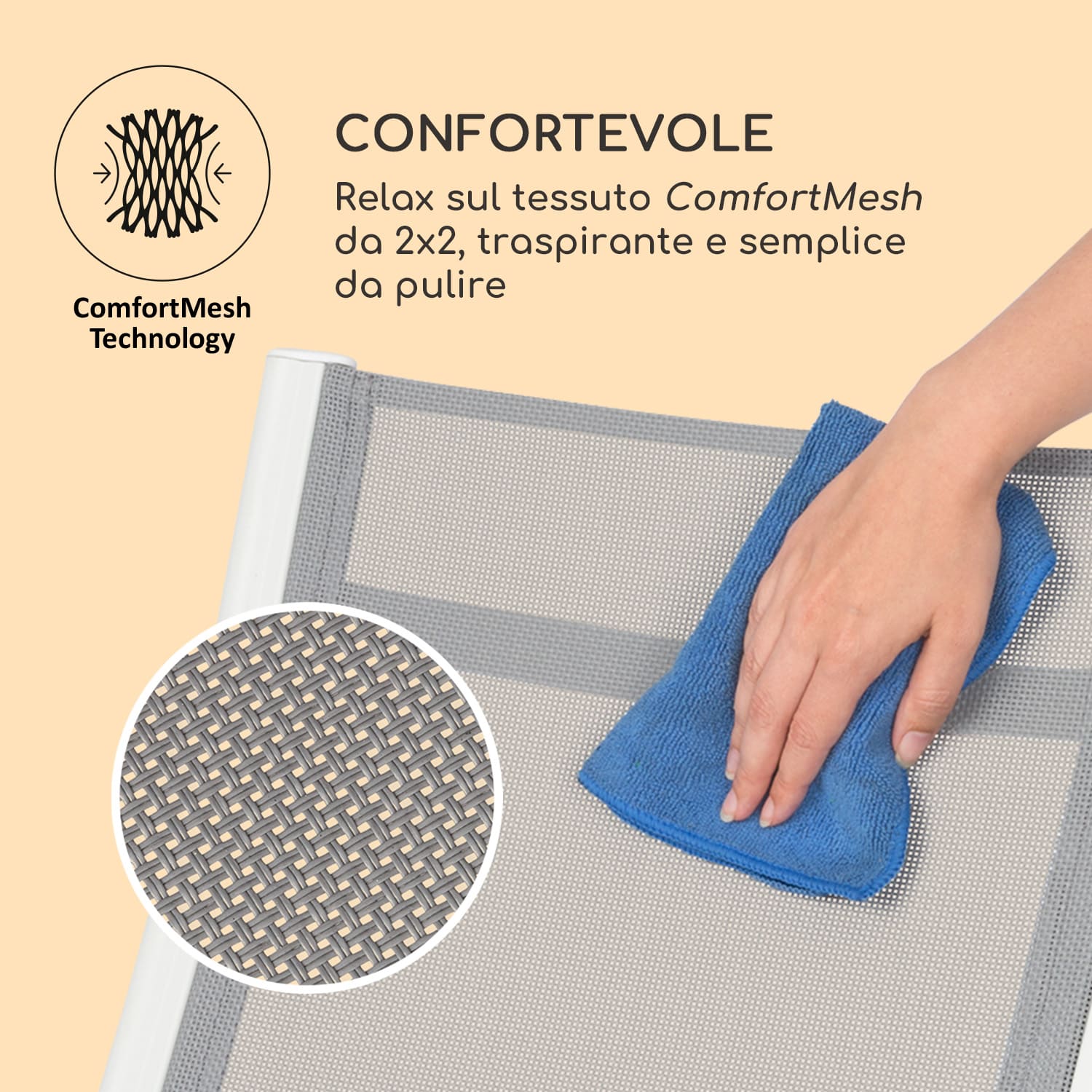 Cádiz set da 2 sedie pieghevoli 59,5 x 107 x 68 ComfortMesh alluminio bianco Bianco / Grigio medio
