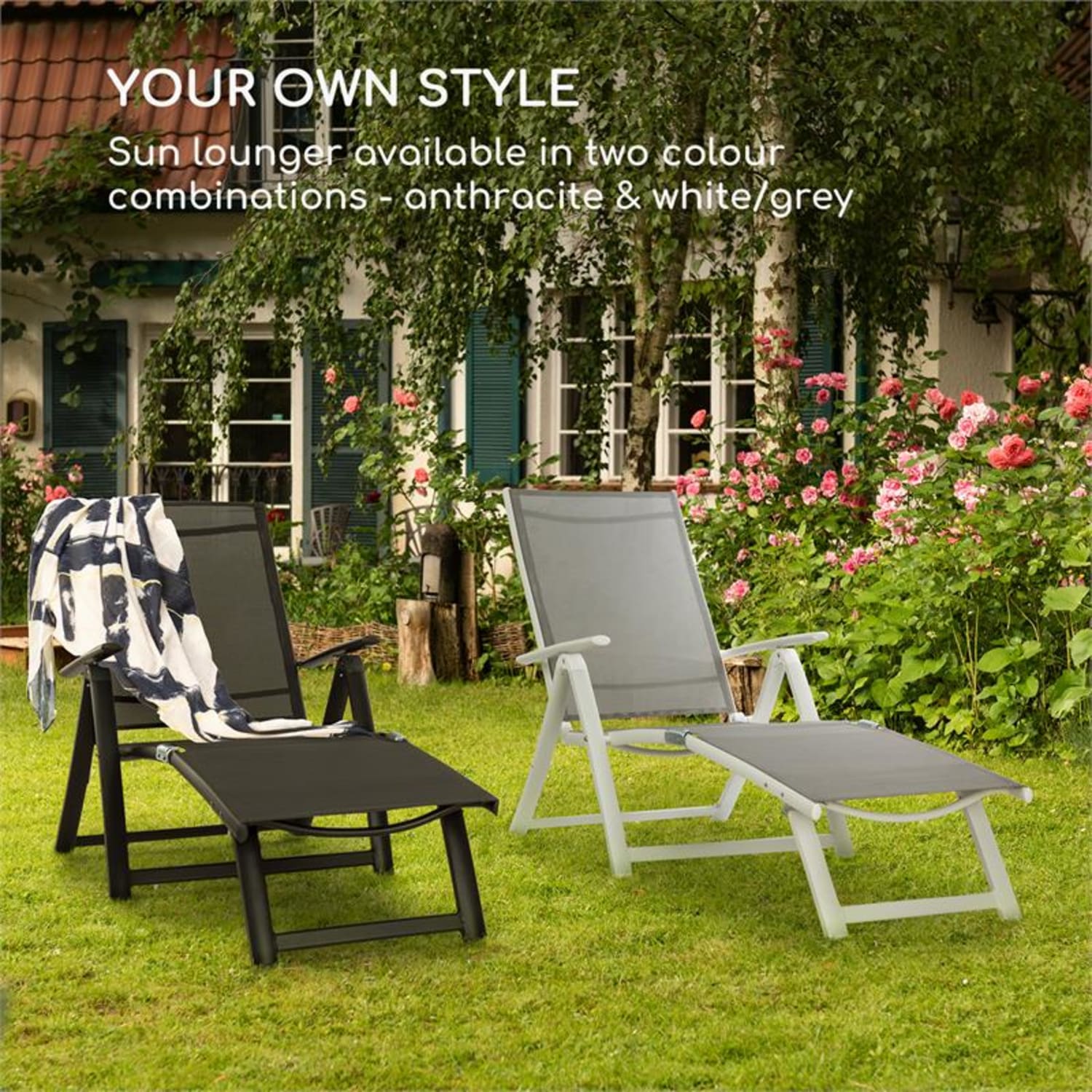 Tumbona Blumfeldt Pomporto Lounge PVC PE aluminio 7 posiciones Blanco/gris claro