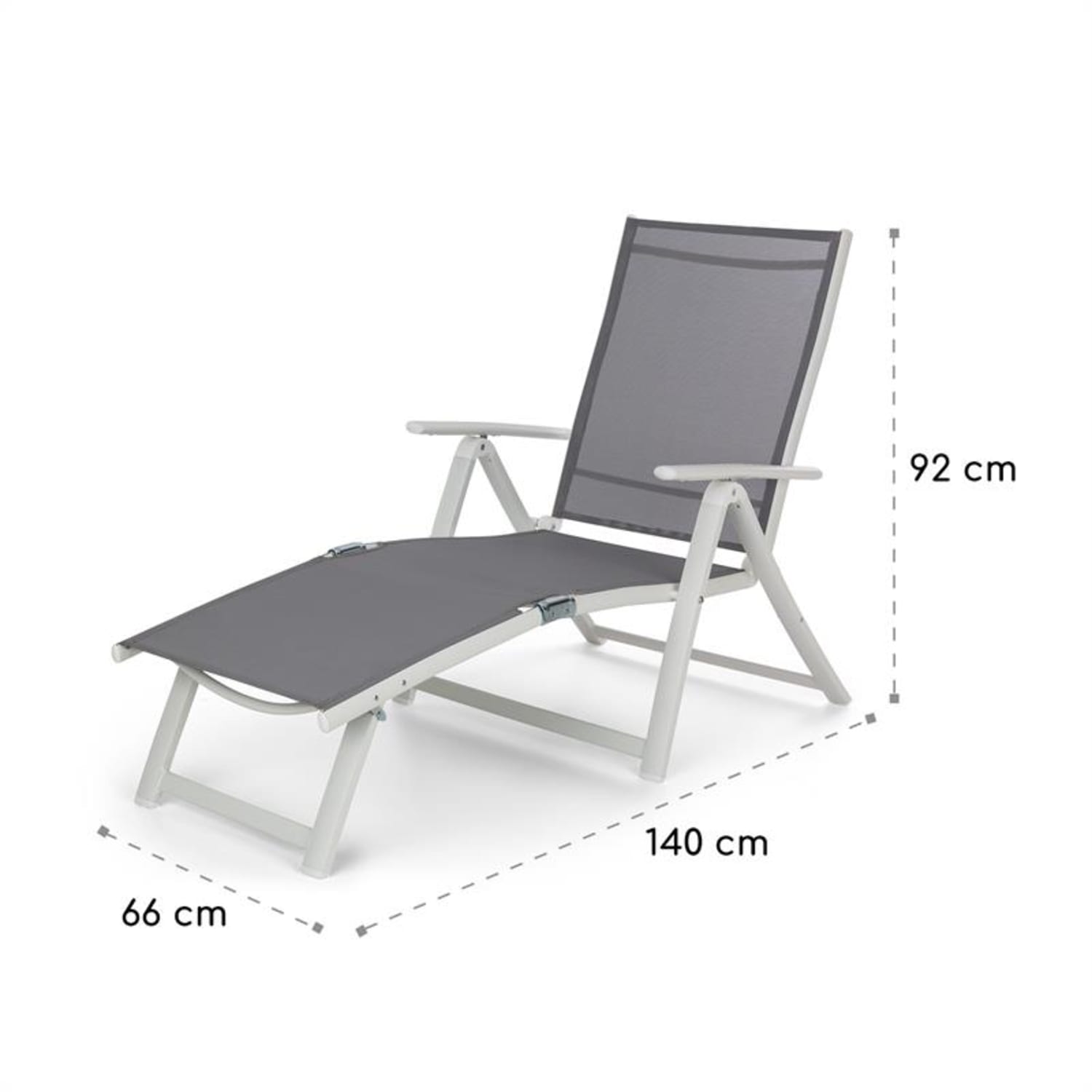 Pomporto Lounge Chair PVC PE Alumínio 7 Níveis Branco/Cinza claro Cinzento Escuro