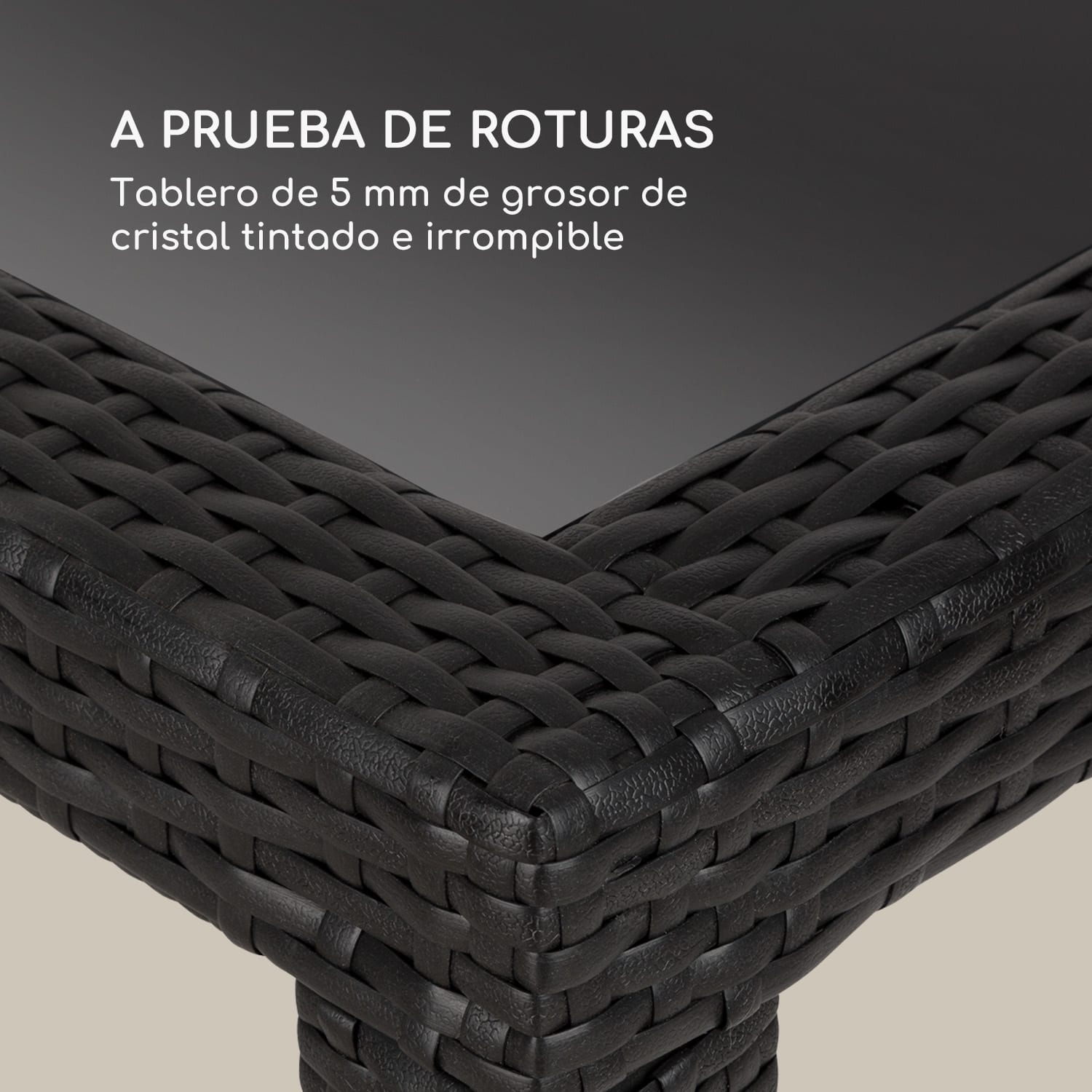 Peniche Mesa de jardín 150 x 90 cm Polyrattan aluminio vidrio negra Negro