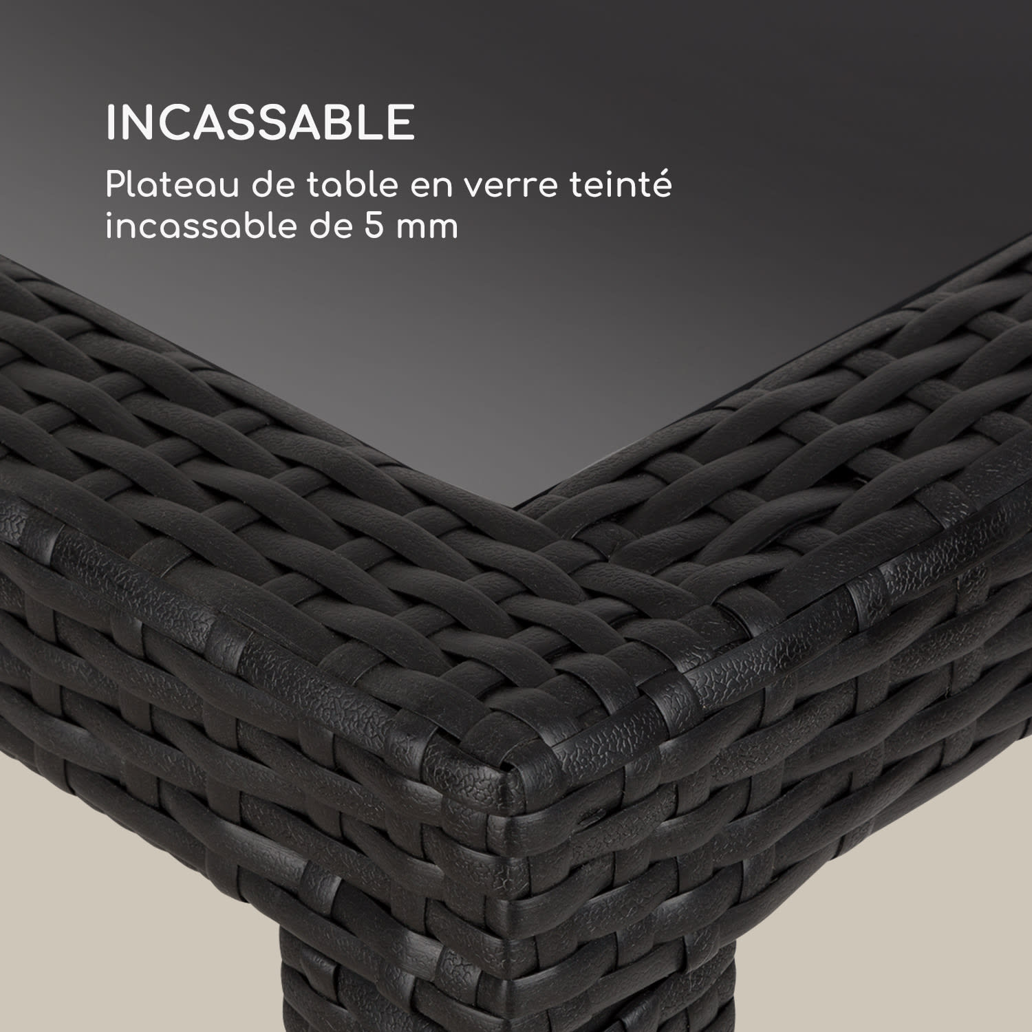 Peniche Table de jardin 150 x 90 cm polyrotin aluminium & verre noir Noir