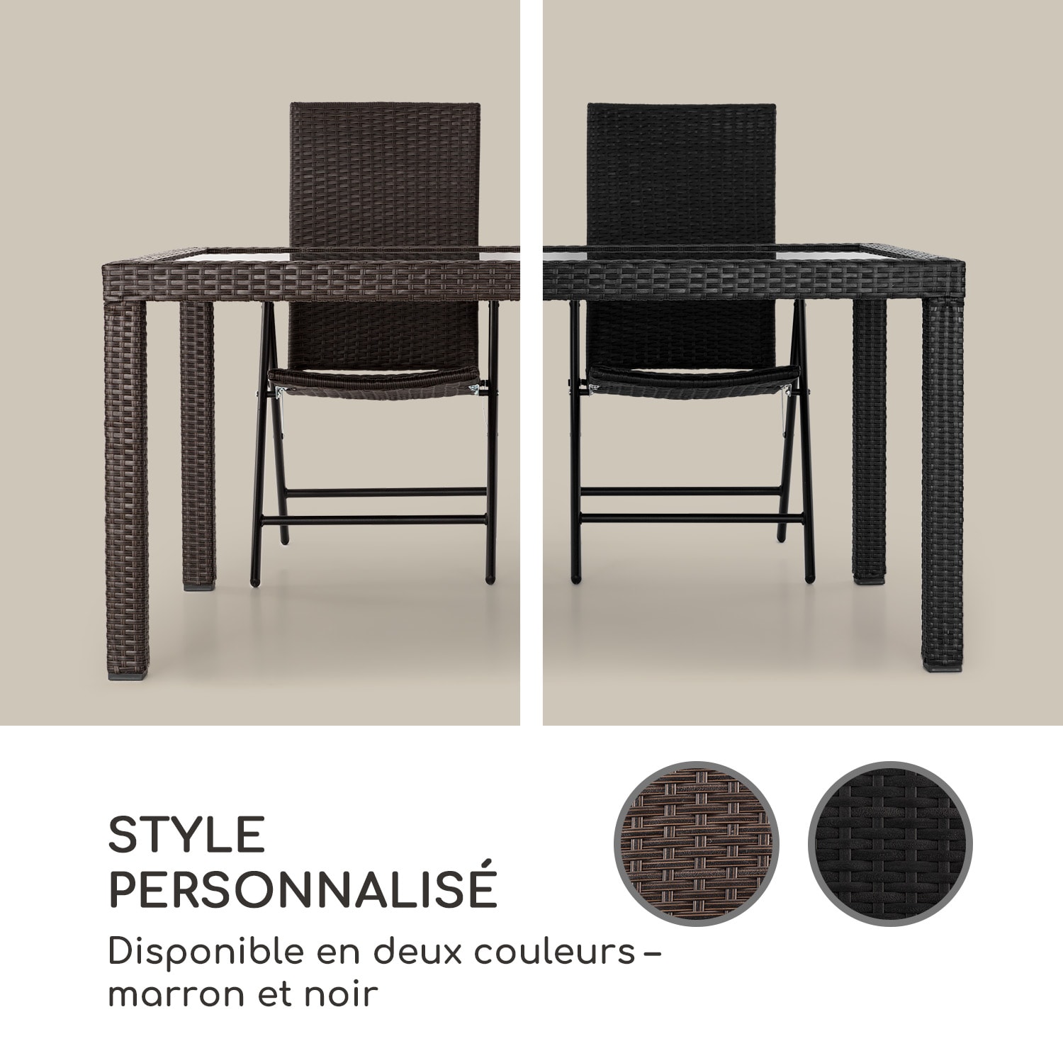 Peniche Table de jardin 150 x 90 cm polyrotin aluminium & verre noir Noir