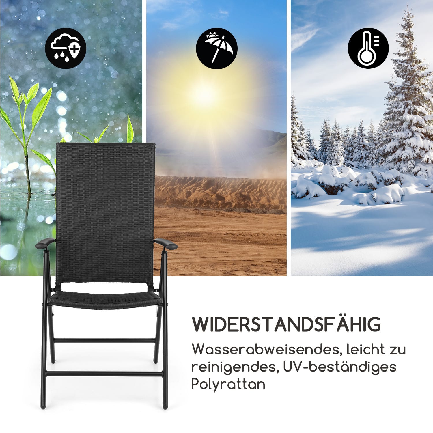 Estoril Gartenstuhl Polyrattan Aluminium 8-Stufen klappbar schwarz 