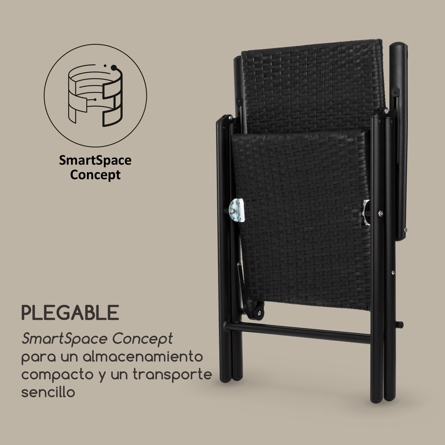 Estoril Silla de jardín Polirratán Aluminio 8 posiciones Plegable Negra 