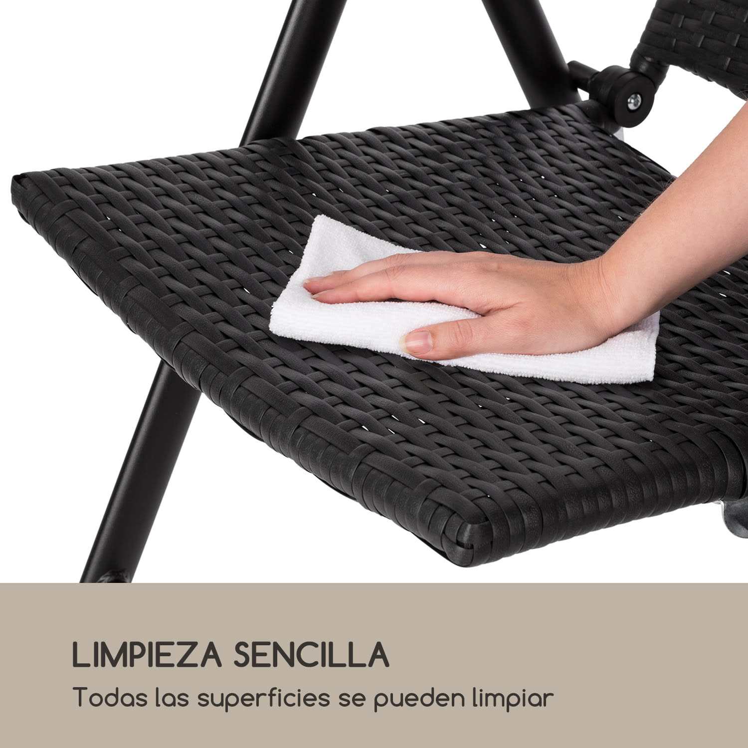 Estoril Silla de jardín Polirratán Aluminio 8 posiciones Plegable Negra 