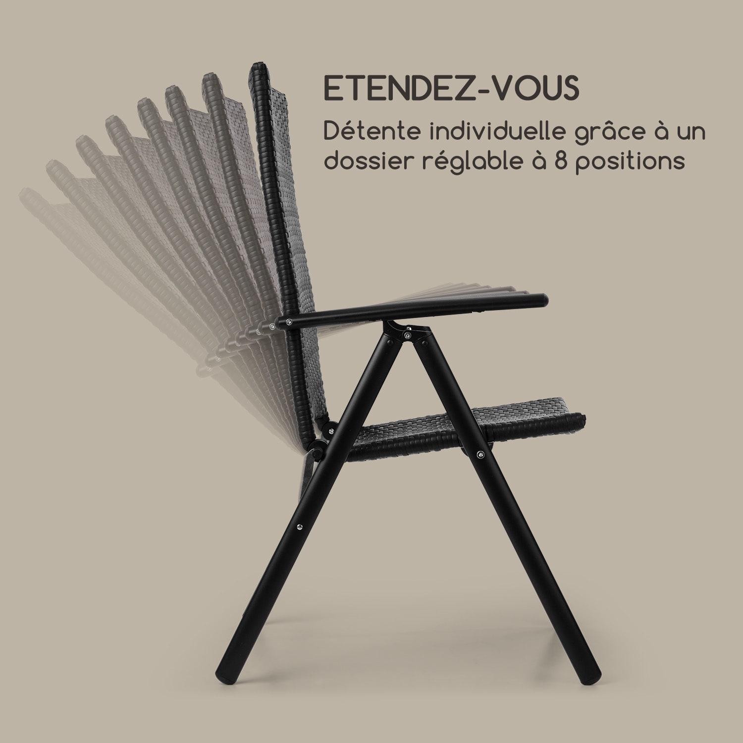 Estoril tuinstoel wicker aluminium 8 standen klapbaar zwart