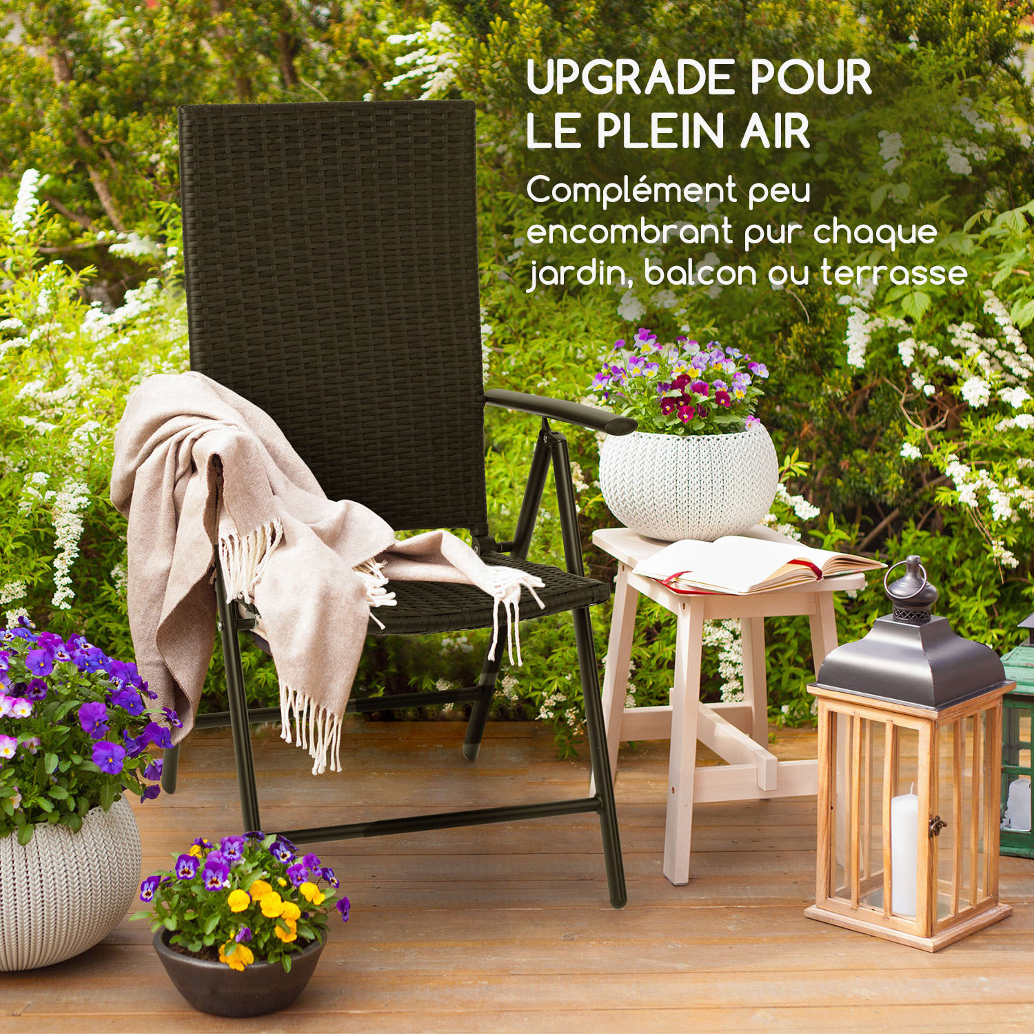 Estoril tuinstoel wicker aluminium 8 standen klapbaar zwart 