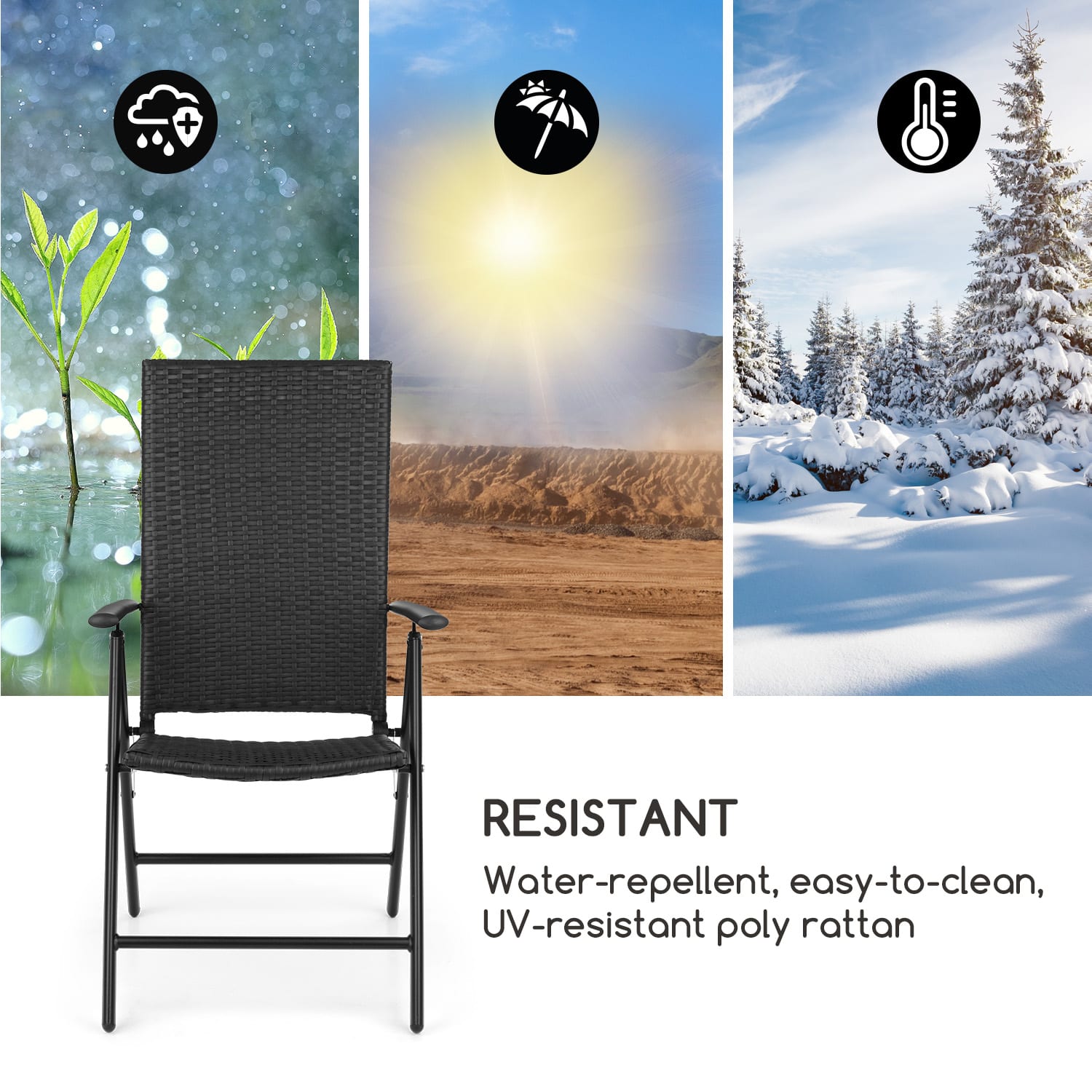 Estoril, 2x vrtna stolica, poliratan, aluminij, 7 razina, sklopiva, crna 