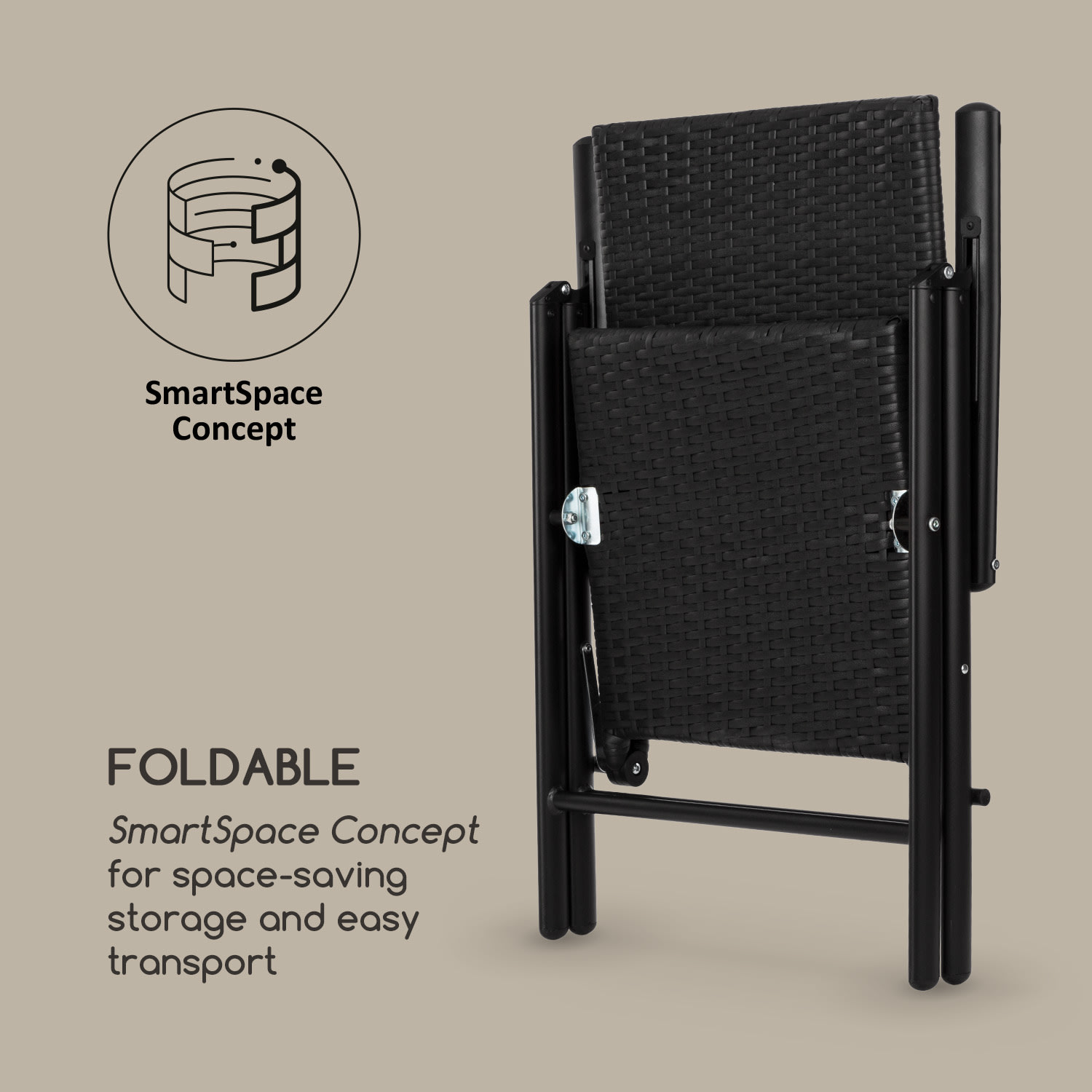 Estoril, 2x vrtna stolica, poliratan, aluminij, 7 razina, sklopiva, crna 