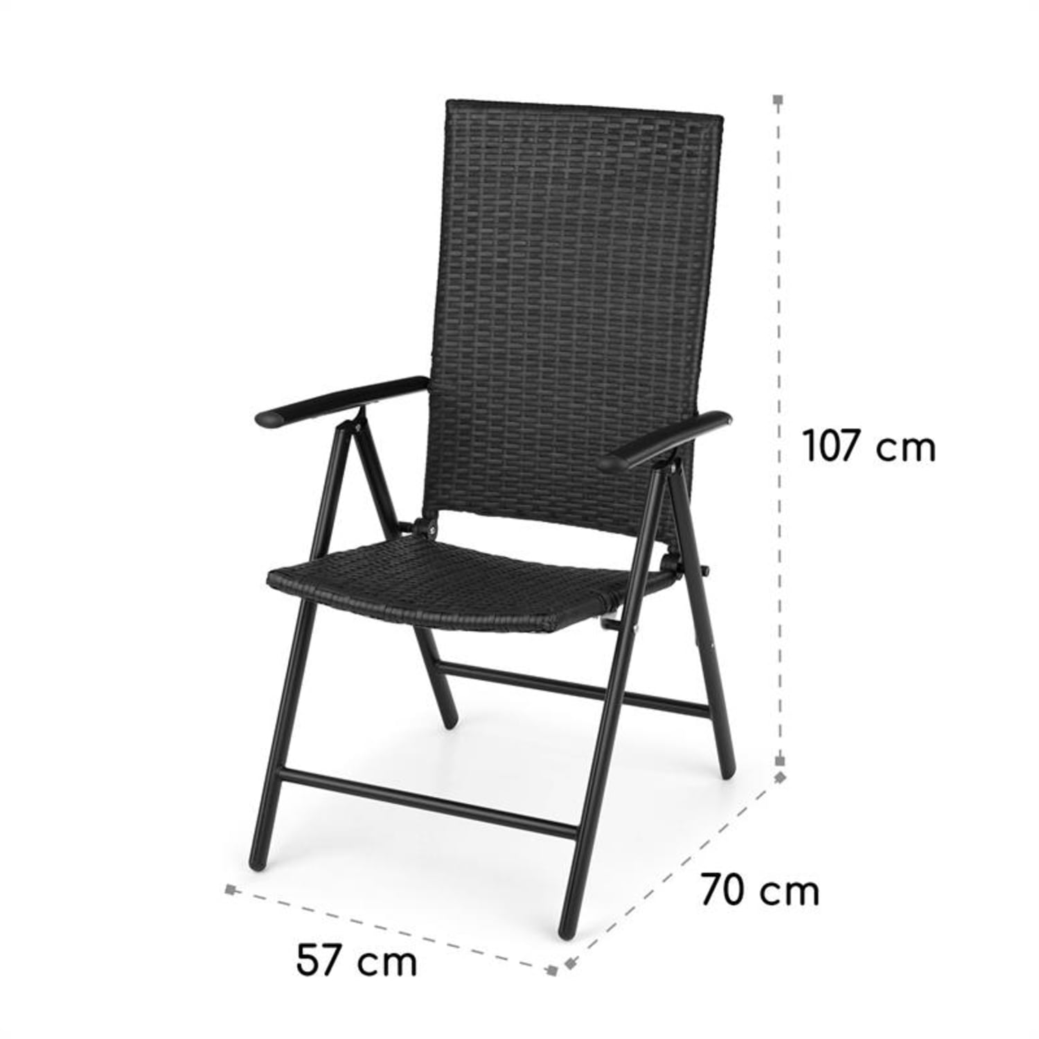 Estoril tuinstoel wicker aluminium 8 standen klapbaar zwart 