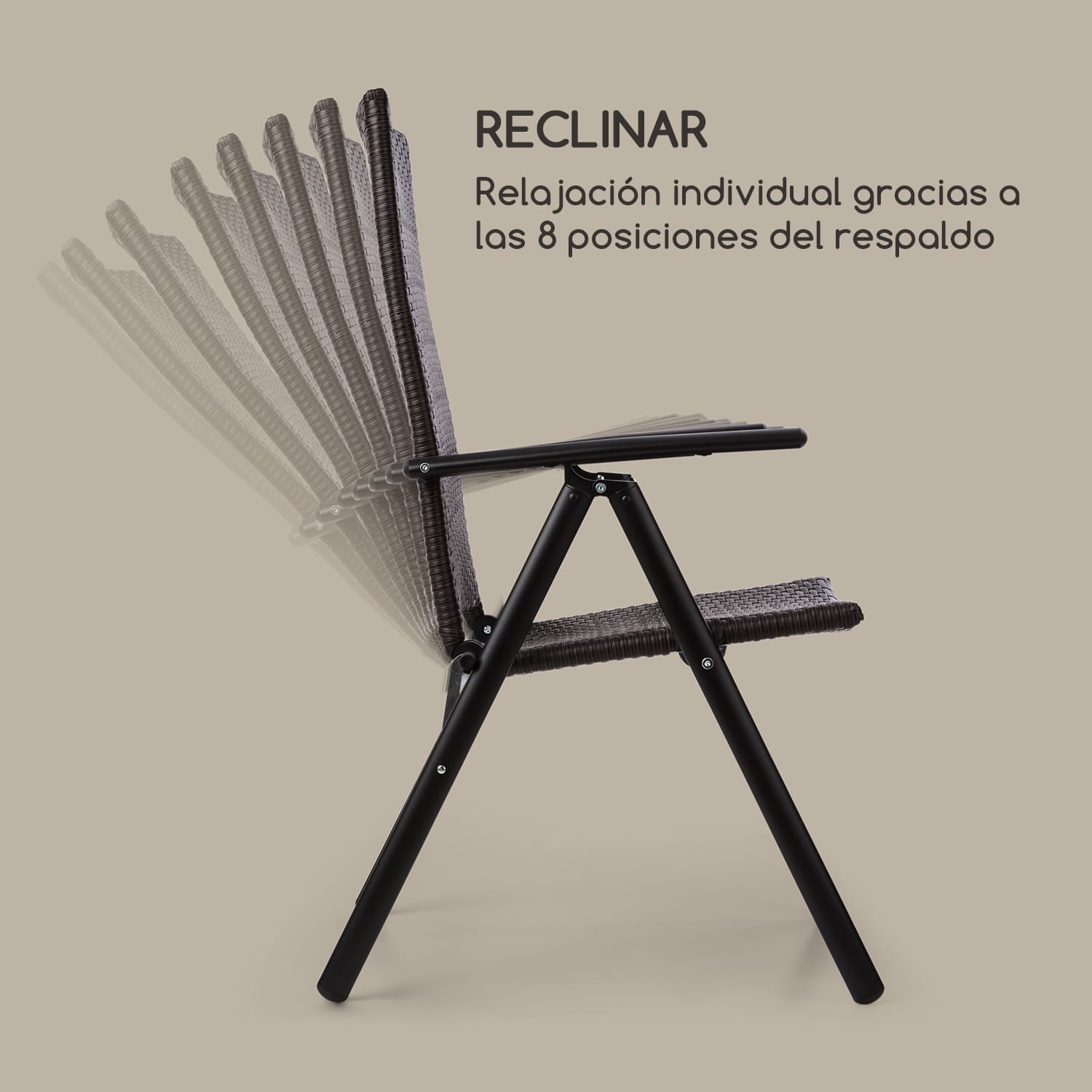 Silla de jardín Blumfeldt Estoril  Polyrattan aluminio 8 posiciones Plegable Marrón Gris Ceniza
