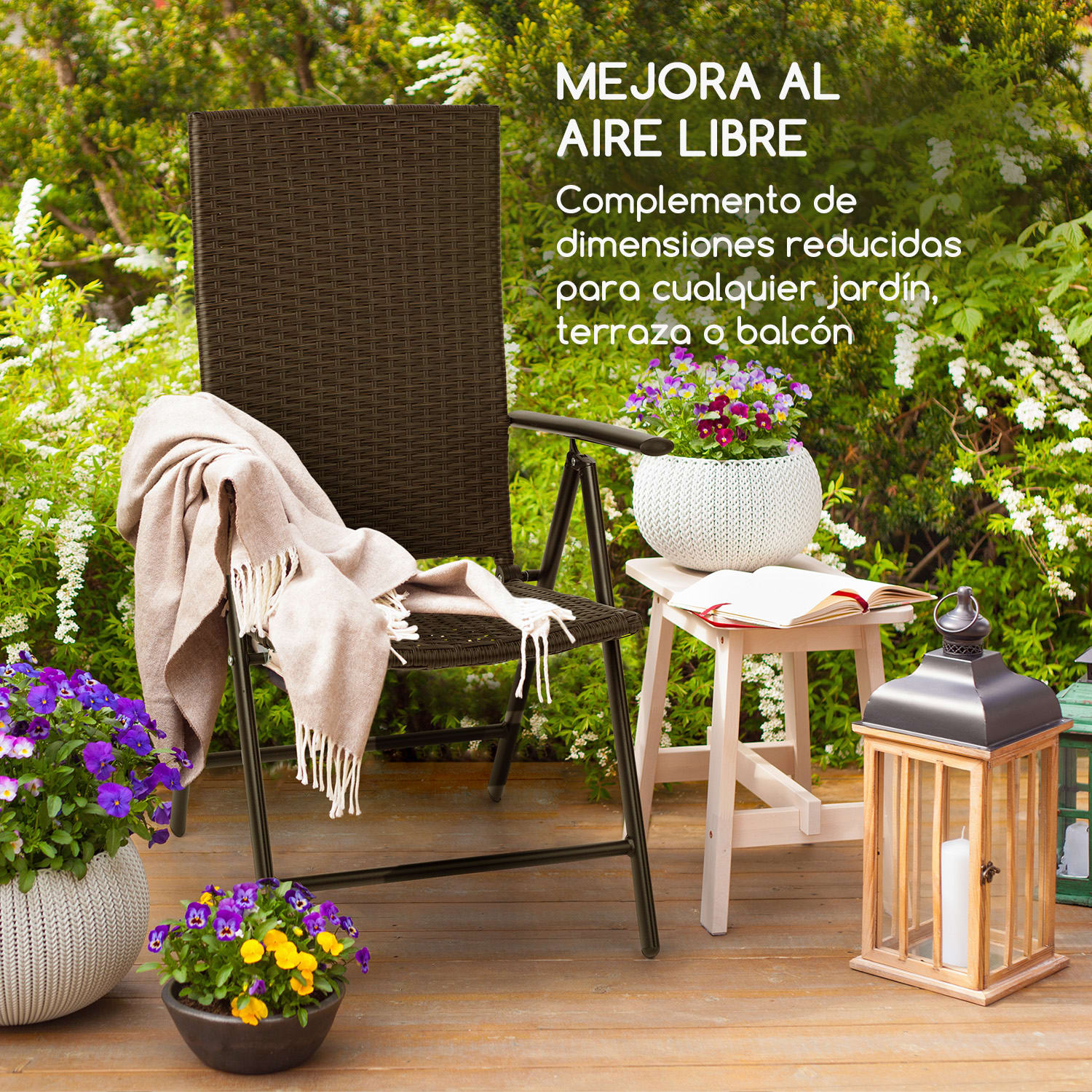 Silla de jardín Blumfeldt Estoril  Polyrattan aluminio 8 posiciones Plegable Marrón Gris Ceniza