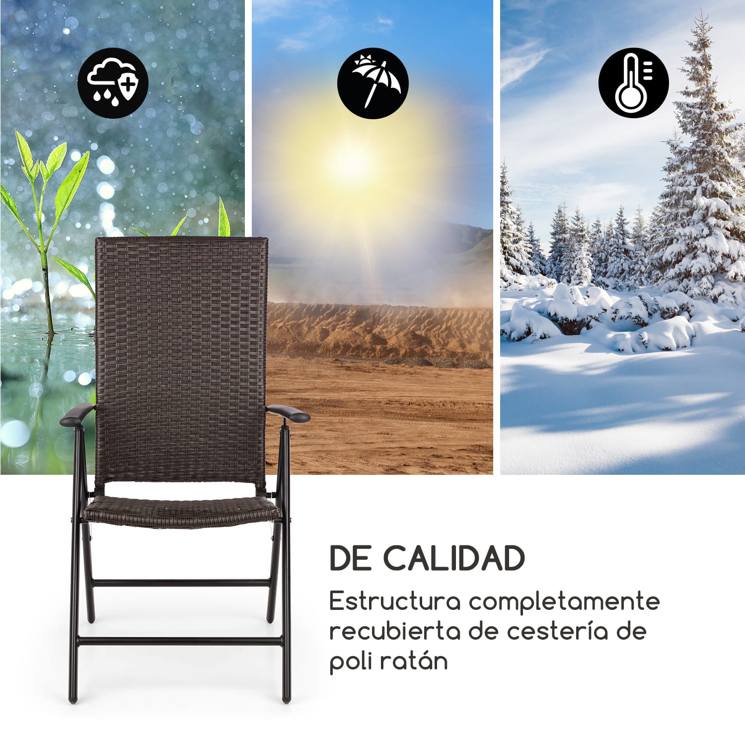 Silla de jardín Blumfeldt Estoril  Polyrattan aluminio 8 posiciones Plegable Marrón Gris Ceniza