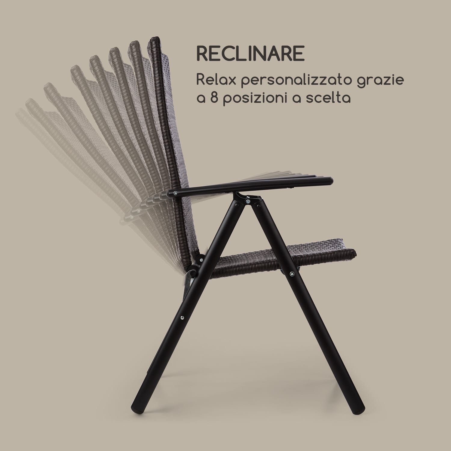 Estoril Sedia da Giardino Polirattan Alluminio  8 Livelli pieghevole marrone Grigio cenere