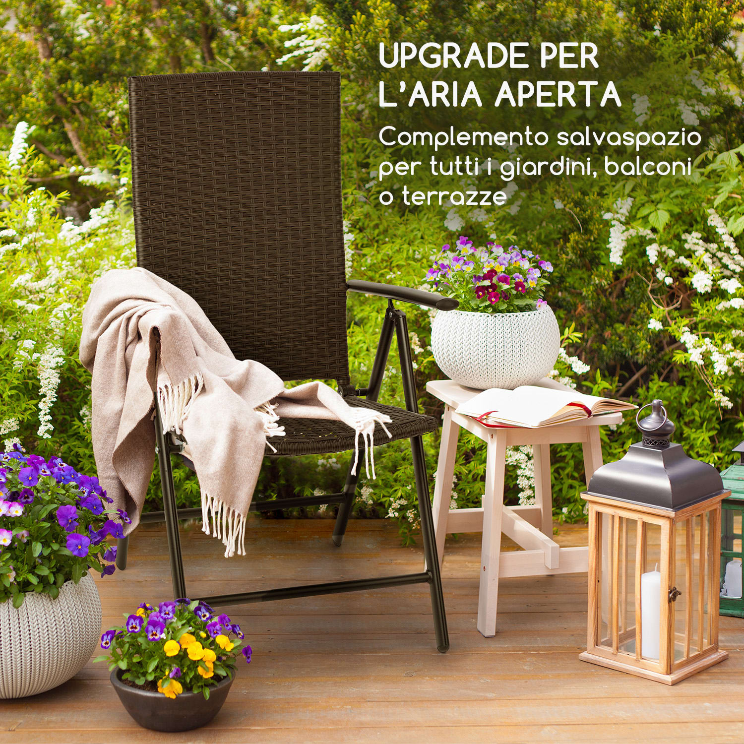 Estoril Sedia da Giardino Polirattan Alluminio  8 Livelli pieghevole marrone Grigio cenere