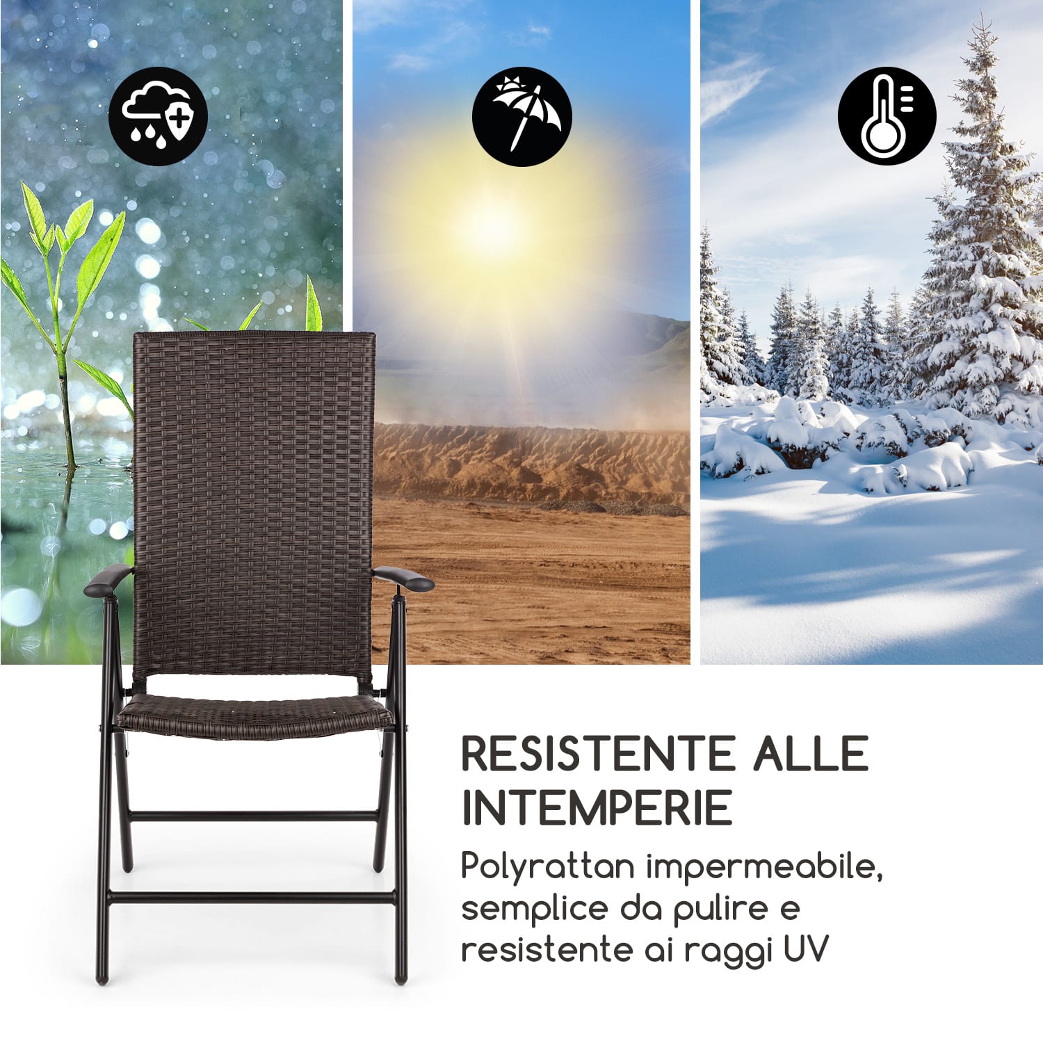 Estoril Sedia da Giardino Polirattan Alluminio  8 Livelli pieghevole marrone Grigio cenere