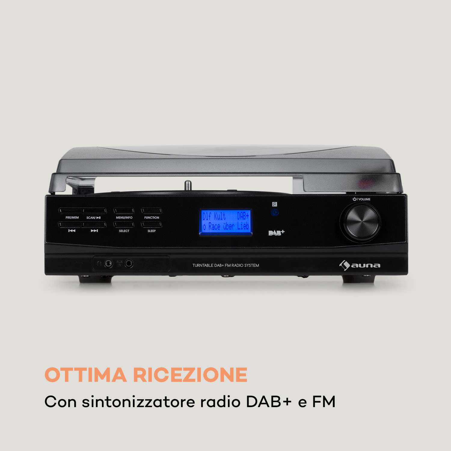 TT-186 DAB giradischi DAB+/FM funzione BT trasmissione a cinghia 33/45 giri/min
