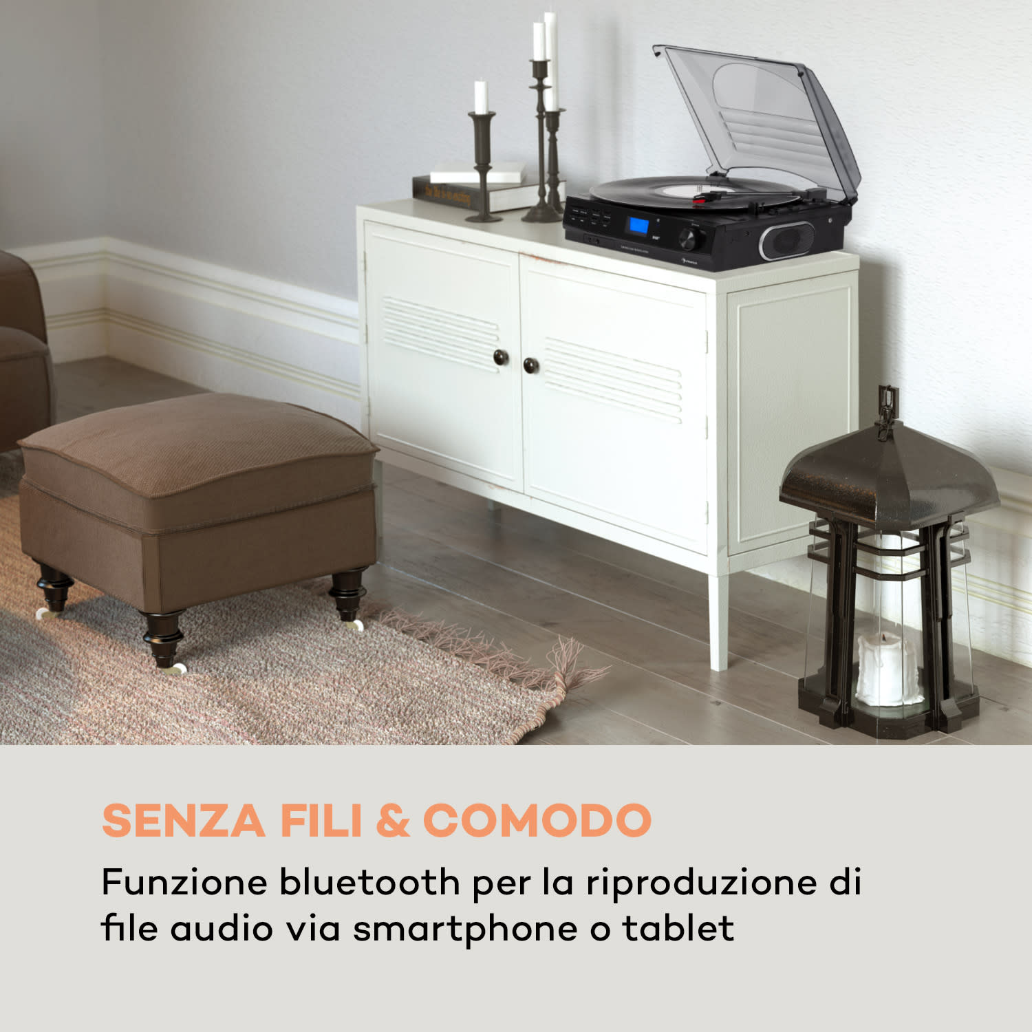 TT-186 DAB giradischi DAB+/FM funzione BT trasmissione a cinghia 33/45 giri/min 