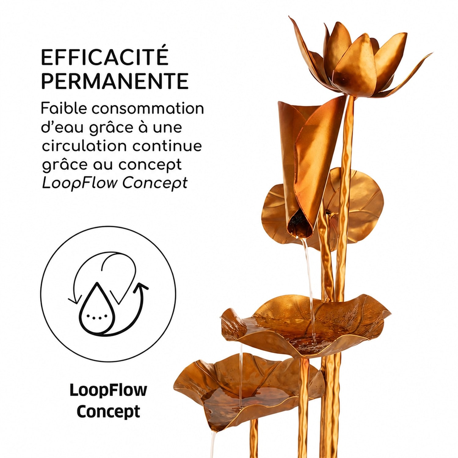 Fontaine de jardin Golden Orchid pompe 5W IPX8 intérieur et extérieur aspect laiton 
