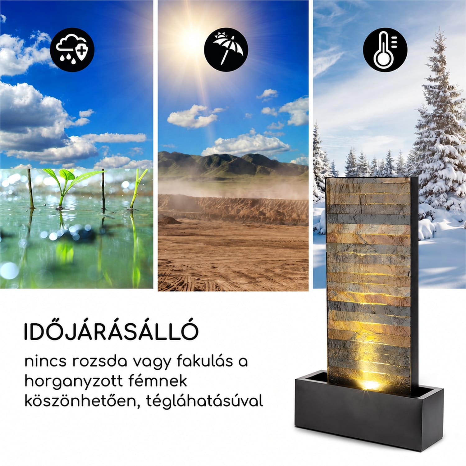 Raincastle kerti szökőkút 12 LED, 8W, IPX8 beltéri és kültéri használatra 