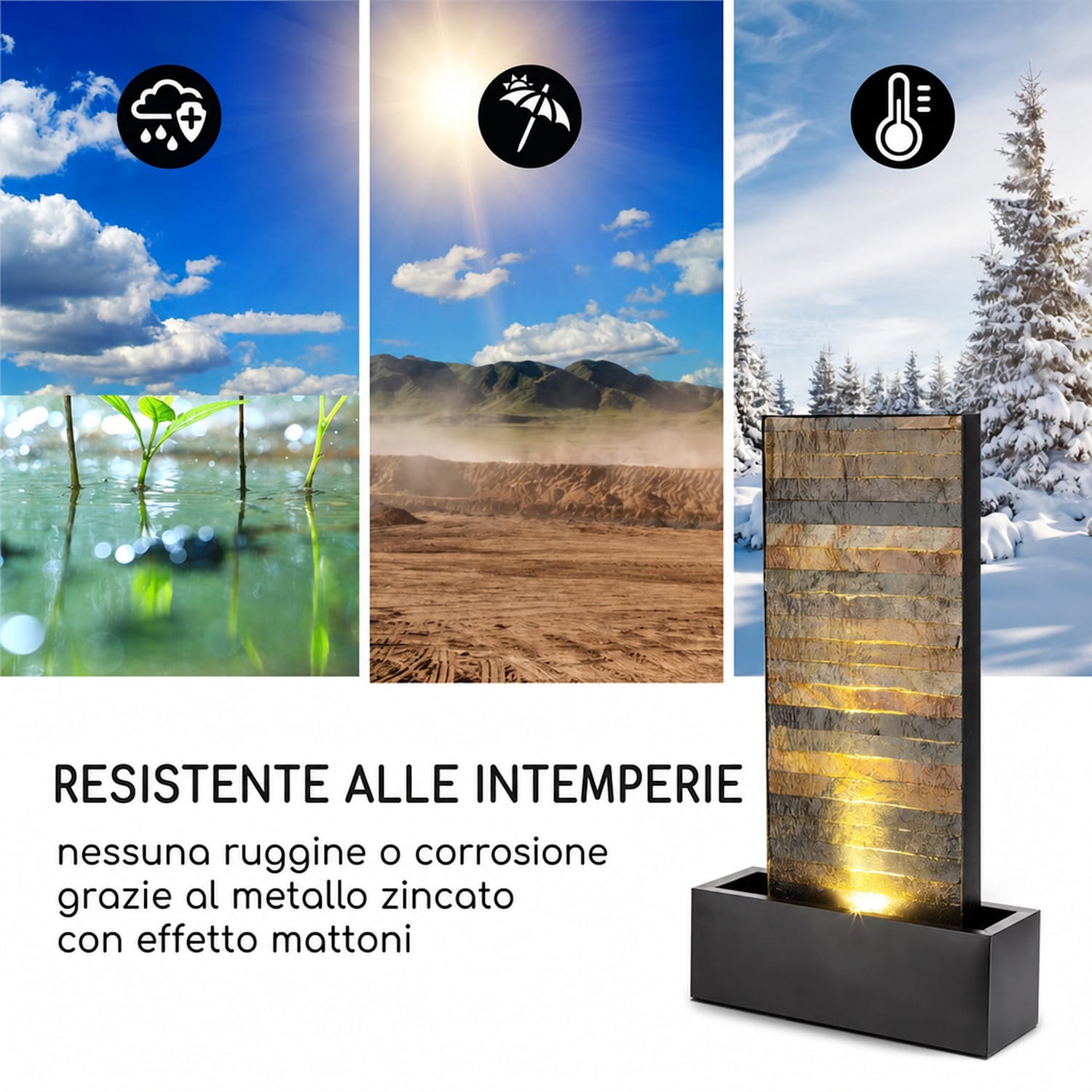 Raincastle fontana da giardino 12 LED 8W IPX8 interno ed esterno 