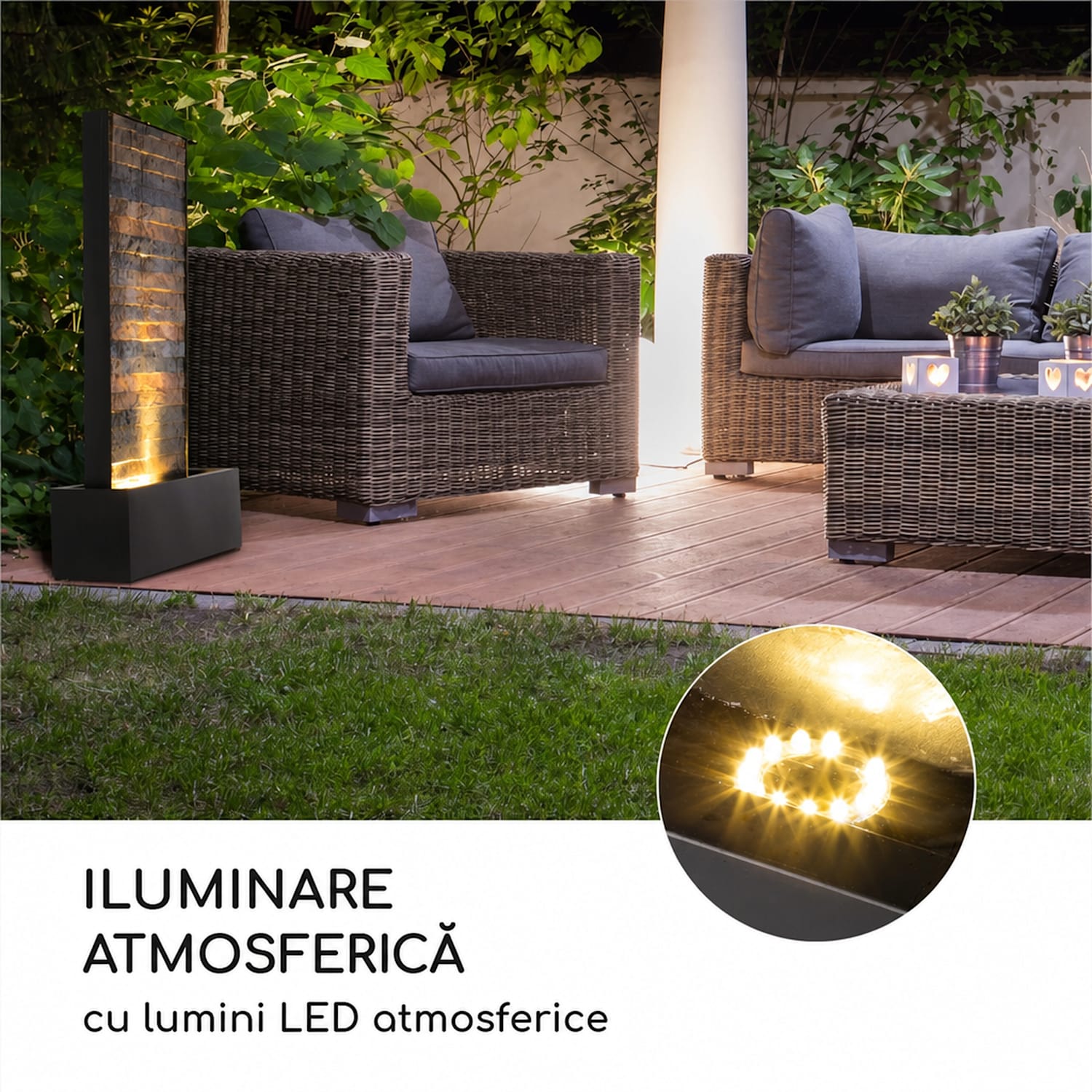 Fântână de grădină Raincastle 12 LED-uri 8W IPX8 interior și exterior 