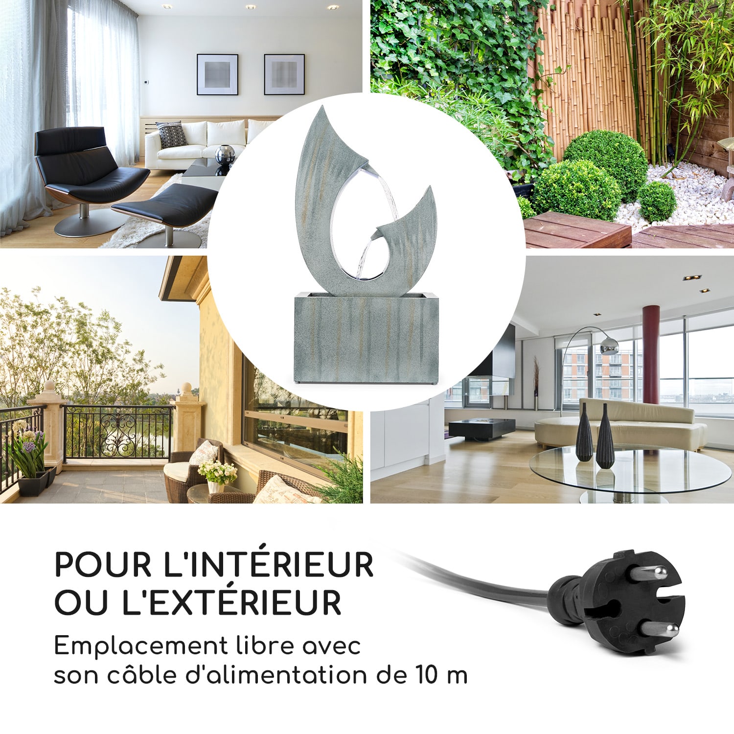 Trumpet Flow Fontaine décorative de jardin 4x LED pompe 8W métal galva 