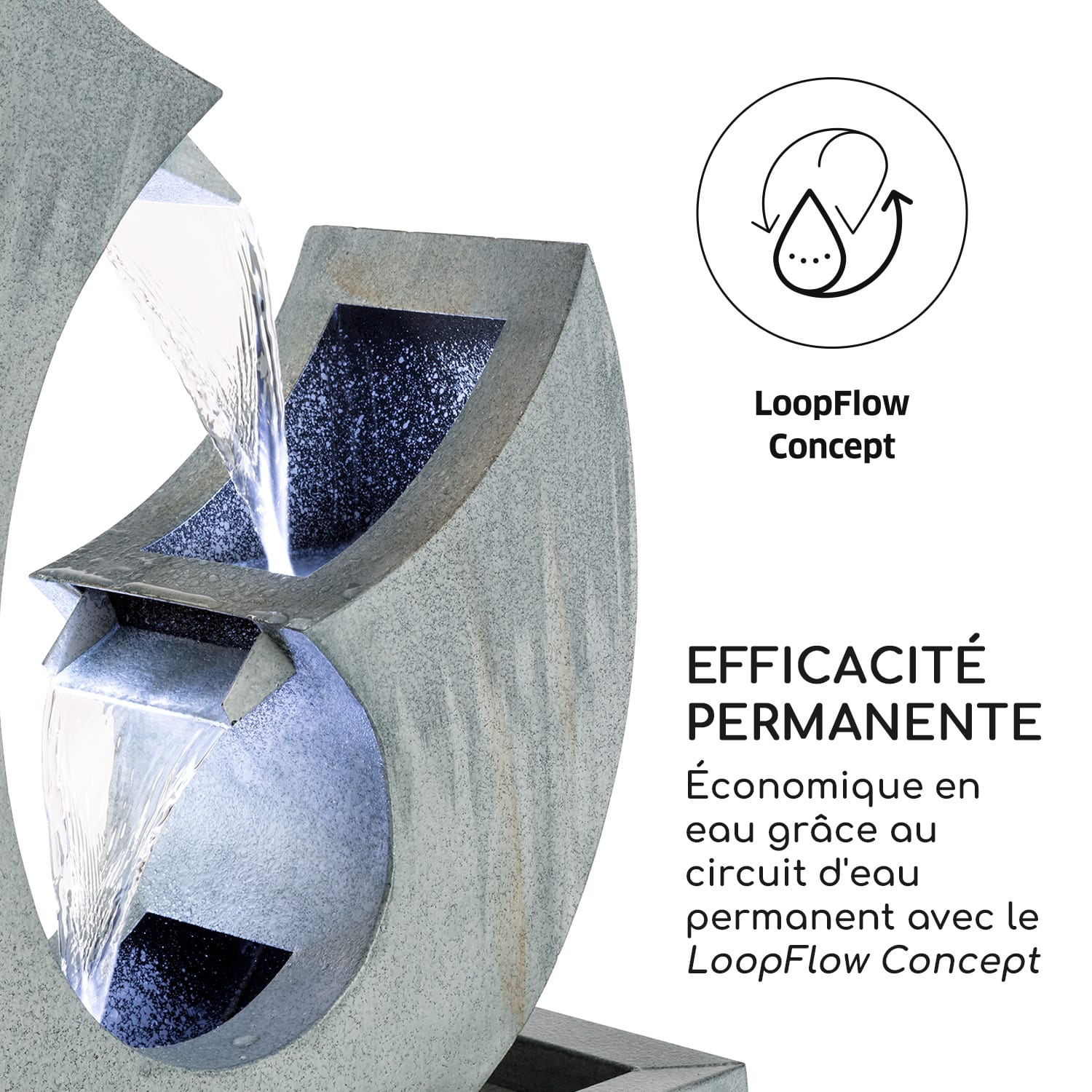 Trumpet Flow Fontaine décorative de jardin 4x LED pompe 8W métal galva 