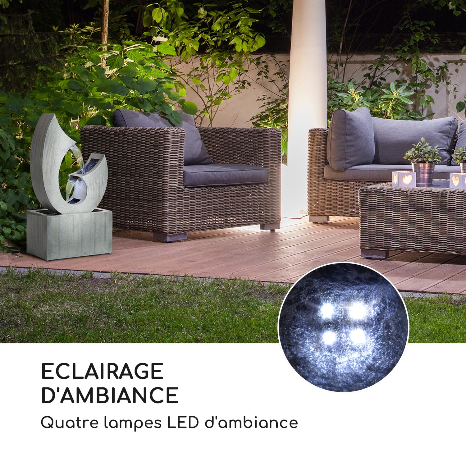 Trumpet Flow Fontaine décorative de jardin 4x LED pompe 8W métal galva 