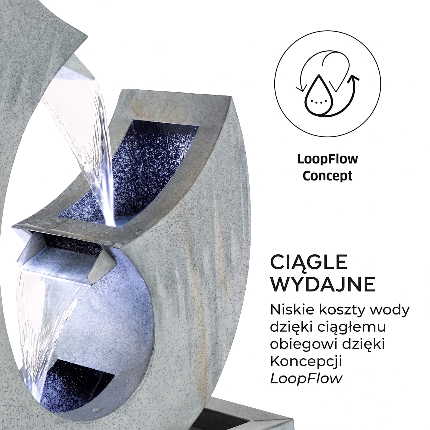Trumpet Flow, fontanna ogrodowa, 8 W, metal ocynkowany, diody LED 