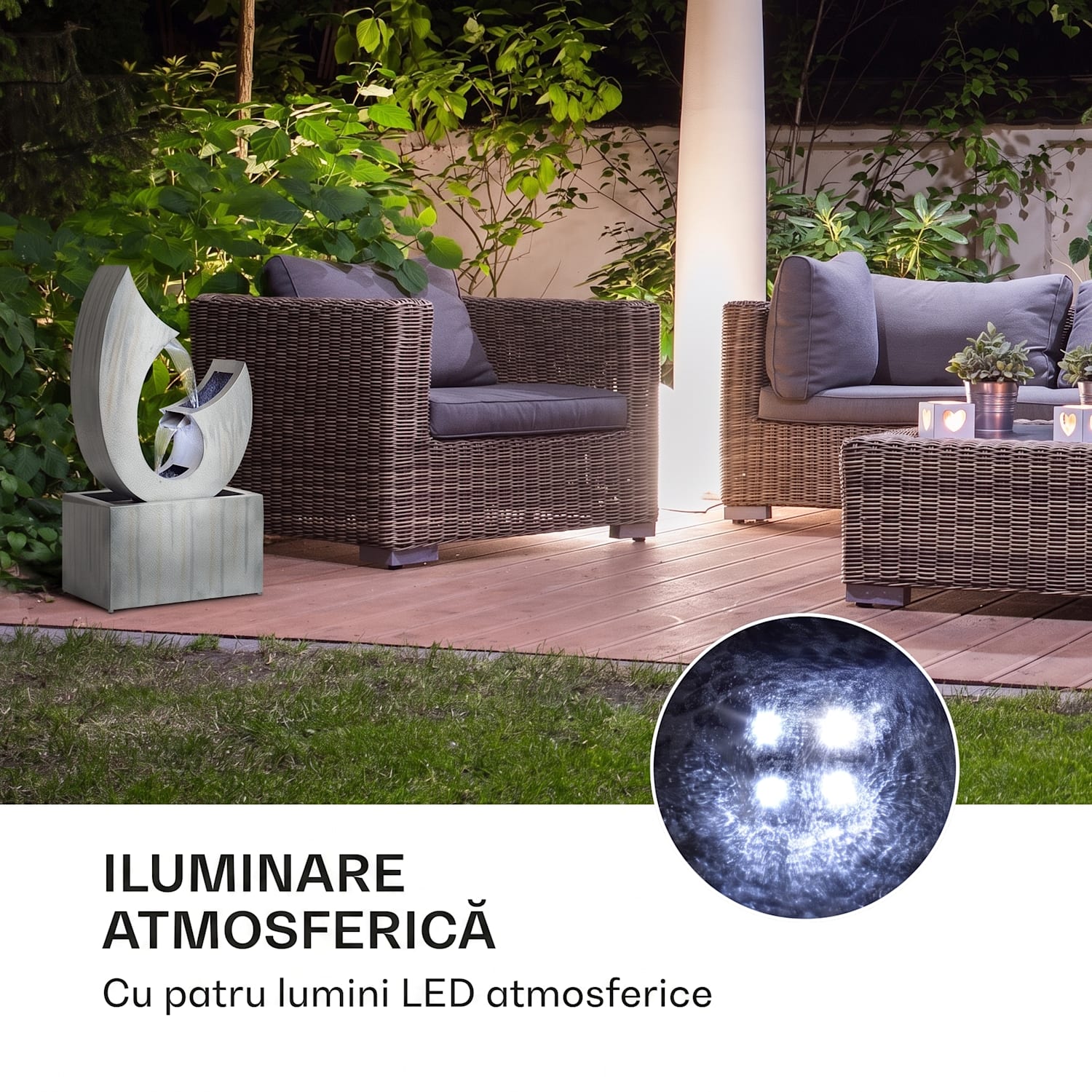 Trumpet, fântănă de grădină, pompă 8 W, LED-uri, galvanizat 