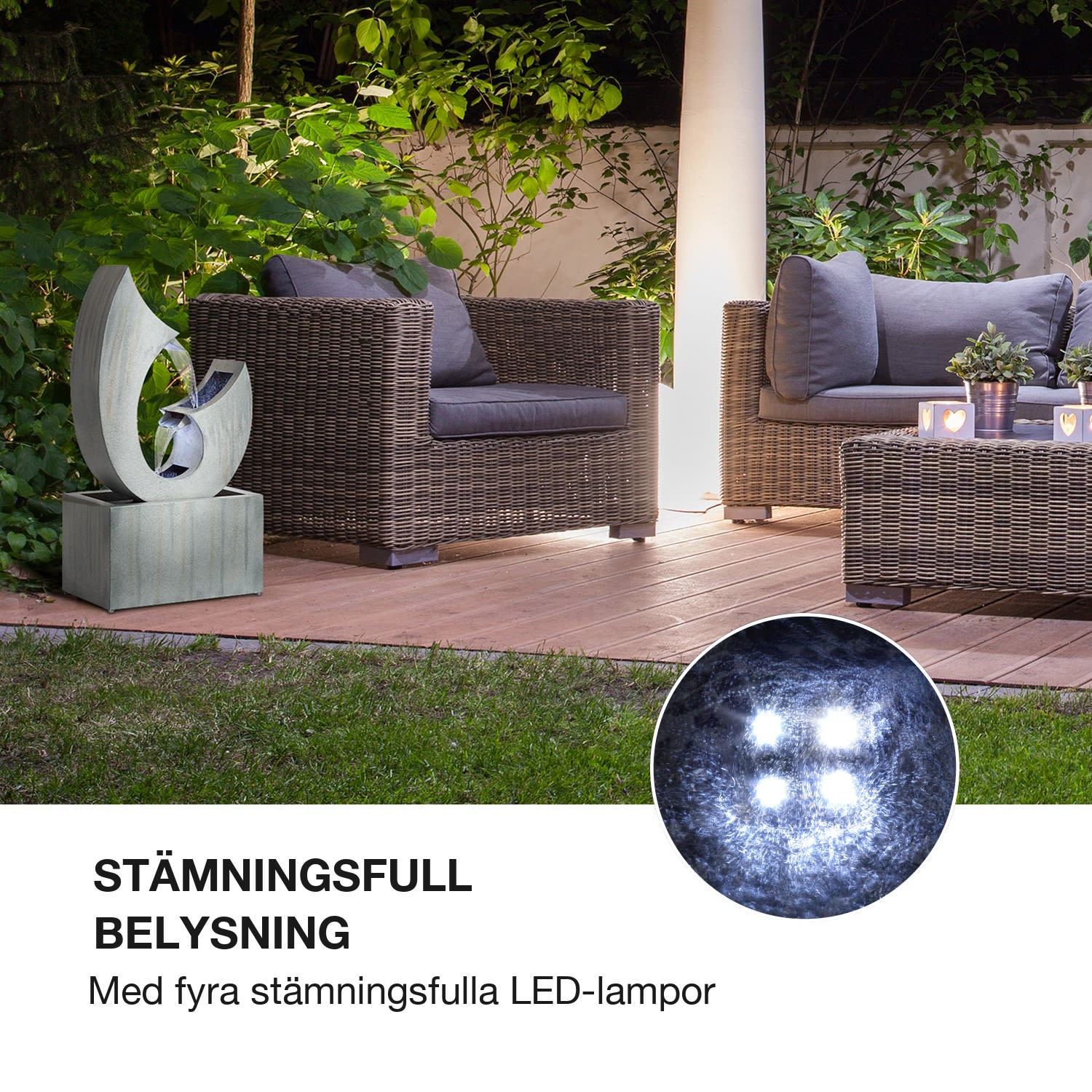 Trumpet Flow trädgårdsfontän In-/ Outdoor 8W försinkad metall LEDs 