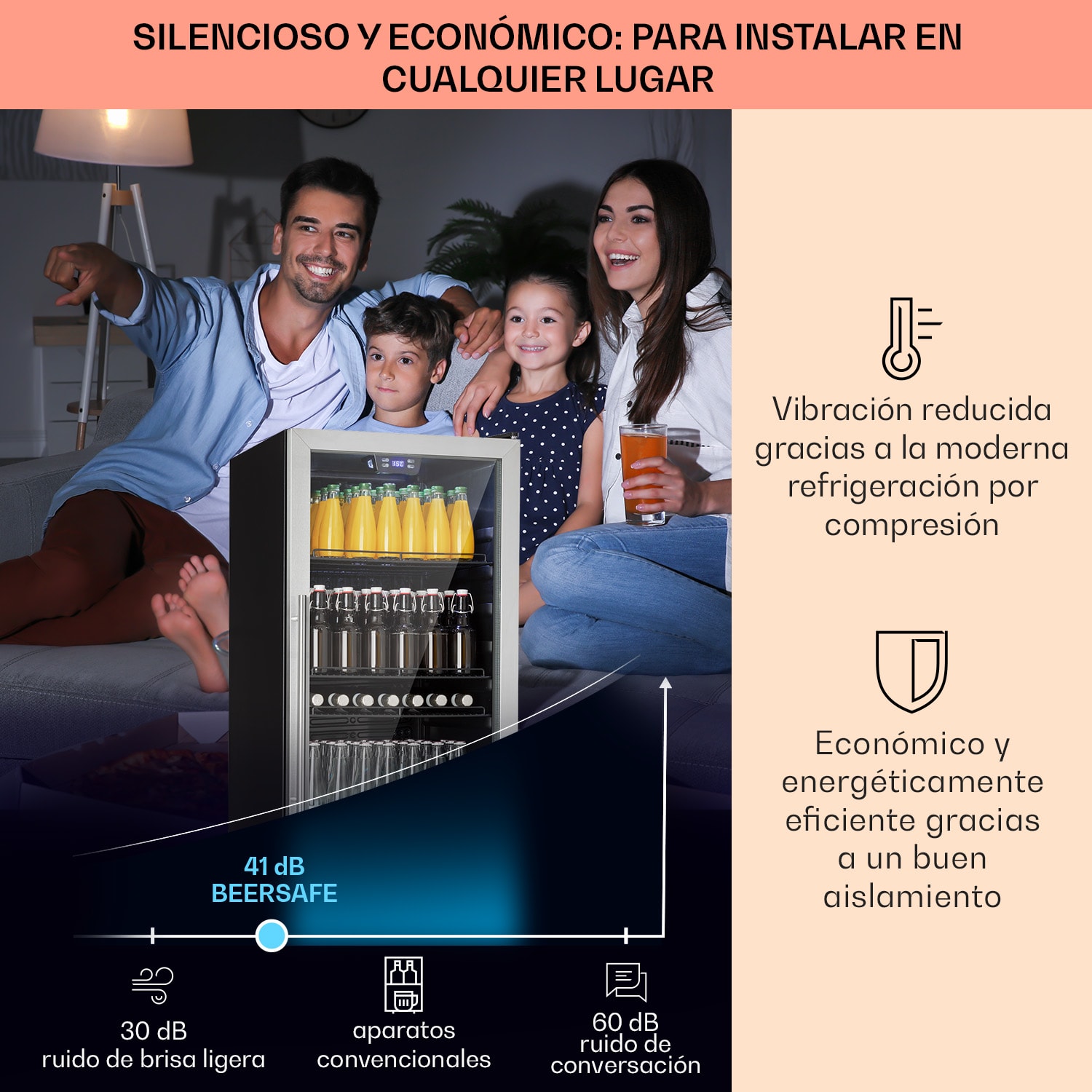 Nevera Beersafe 7XL 242 litros 5 estantes puerta panorámica de cristal acero inoxidable 242 L | Acero Inoxidable