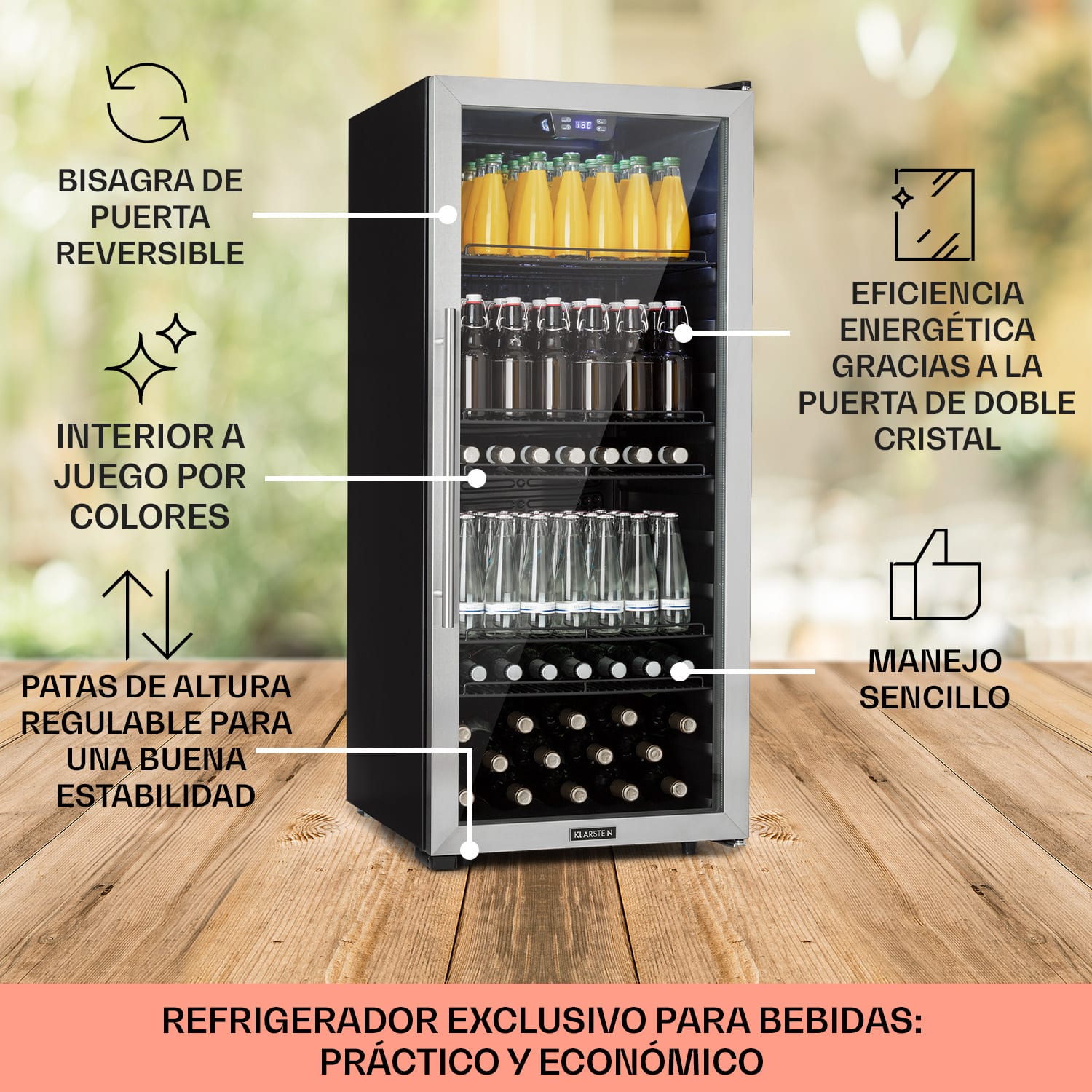Nevera Beersafe 7XL 242 litros 5 estantes puerta panorámica de cristal acero inoxidable 242 L | Acero Inoxidable