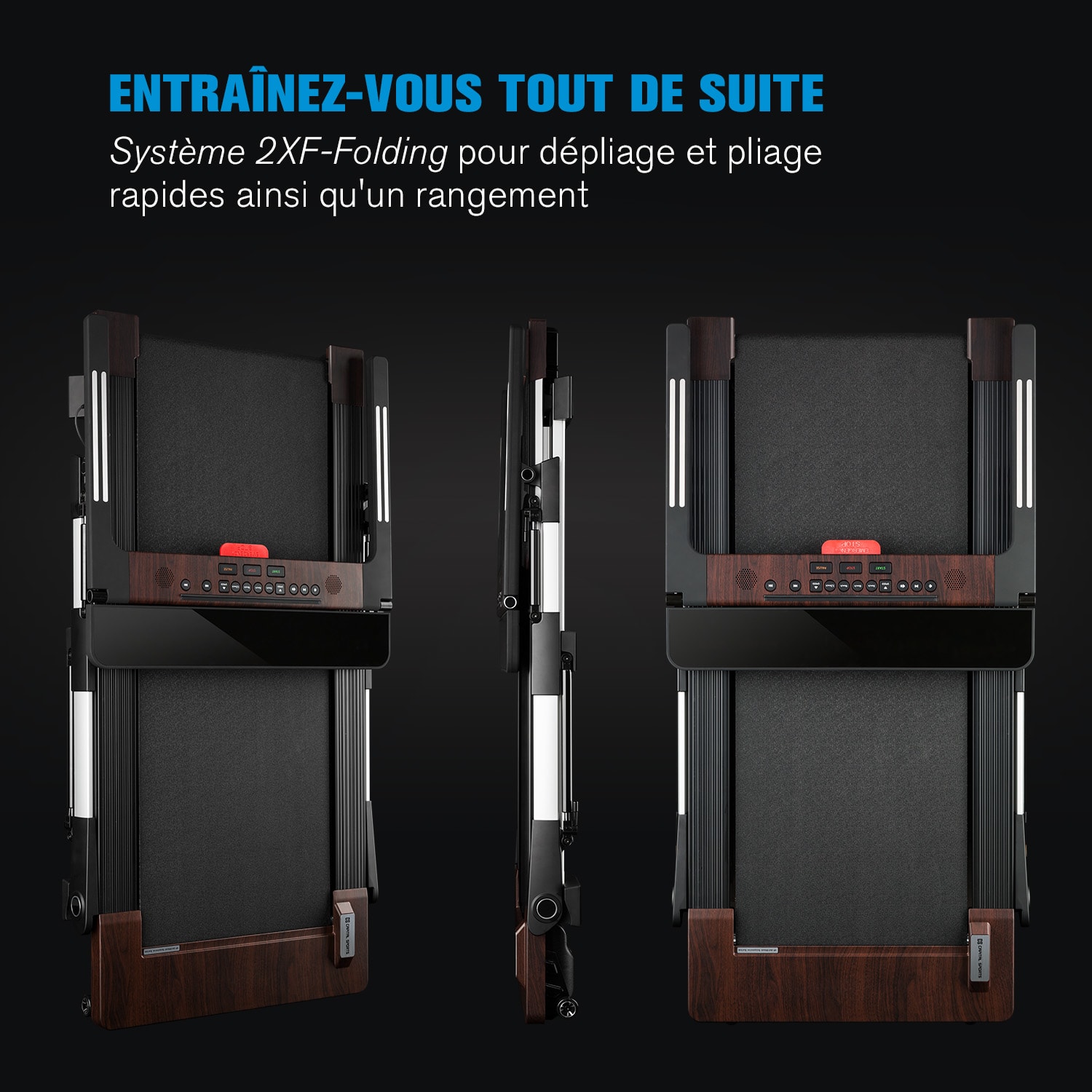 Outrun 2XC Tapis de course 1-12 km/h écran LED design bois 